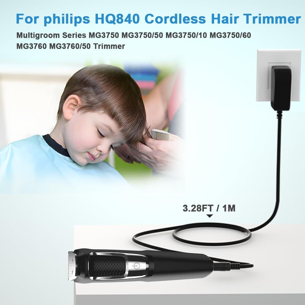 HYGAMOCC 8V 100mA Quick Charger for Philips Norelco HQ840 Multigroom Series MG3750 MG3750/50 MG3750/10 MG3750/60 MG3760 MG3760/50 Trimmer Adapter Power Supply Cord for Philips