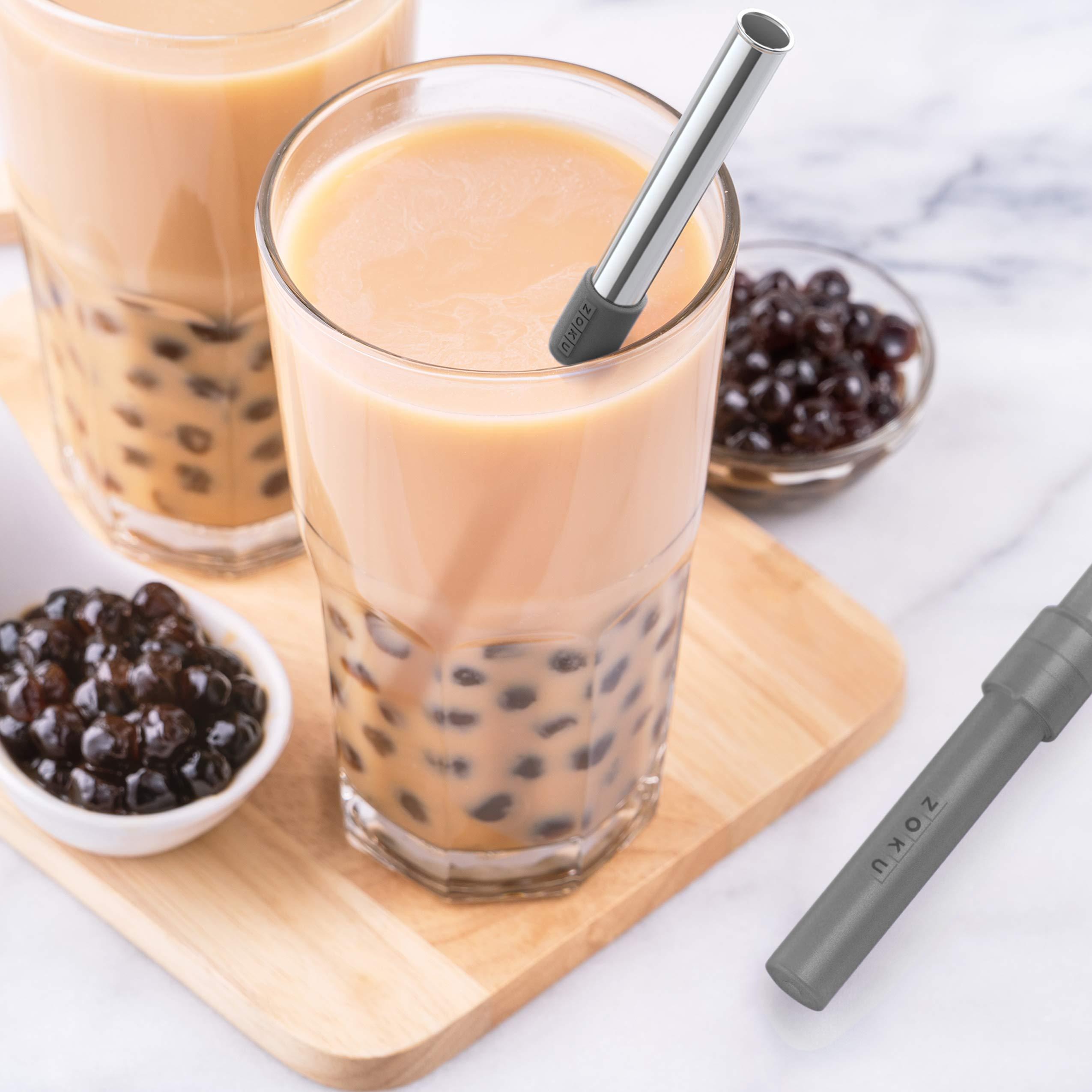 Zoku ZOKU - Jumbo Pocket straw with Case For \"thinKitchen\": , for Travel, Work and On the Go, Collapsible Stainless Steel Metal Straw with Silicone Mouthpiece, Ideal for Key Chains, Pockets, Purses and More (Charcoal Pocket Straw)