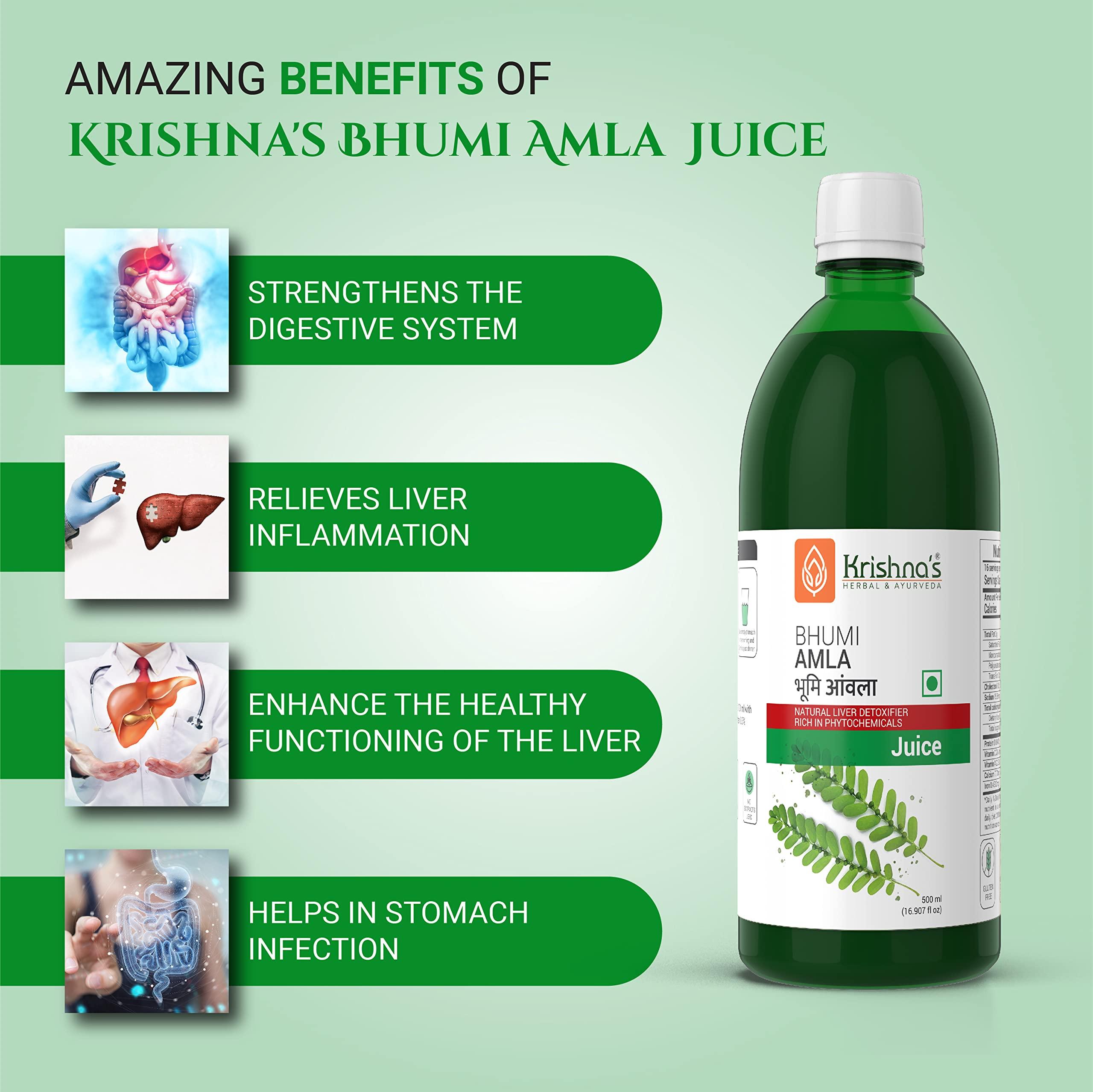 KRISHNA'S HERBAL & AYURVEDA KRISHNA'S HERBAL & AYURVEDA Bhumi Amla Juice - 1000 ml | Natural liver detoxifier | Strengthens the digestive system | Sugar free Juice