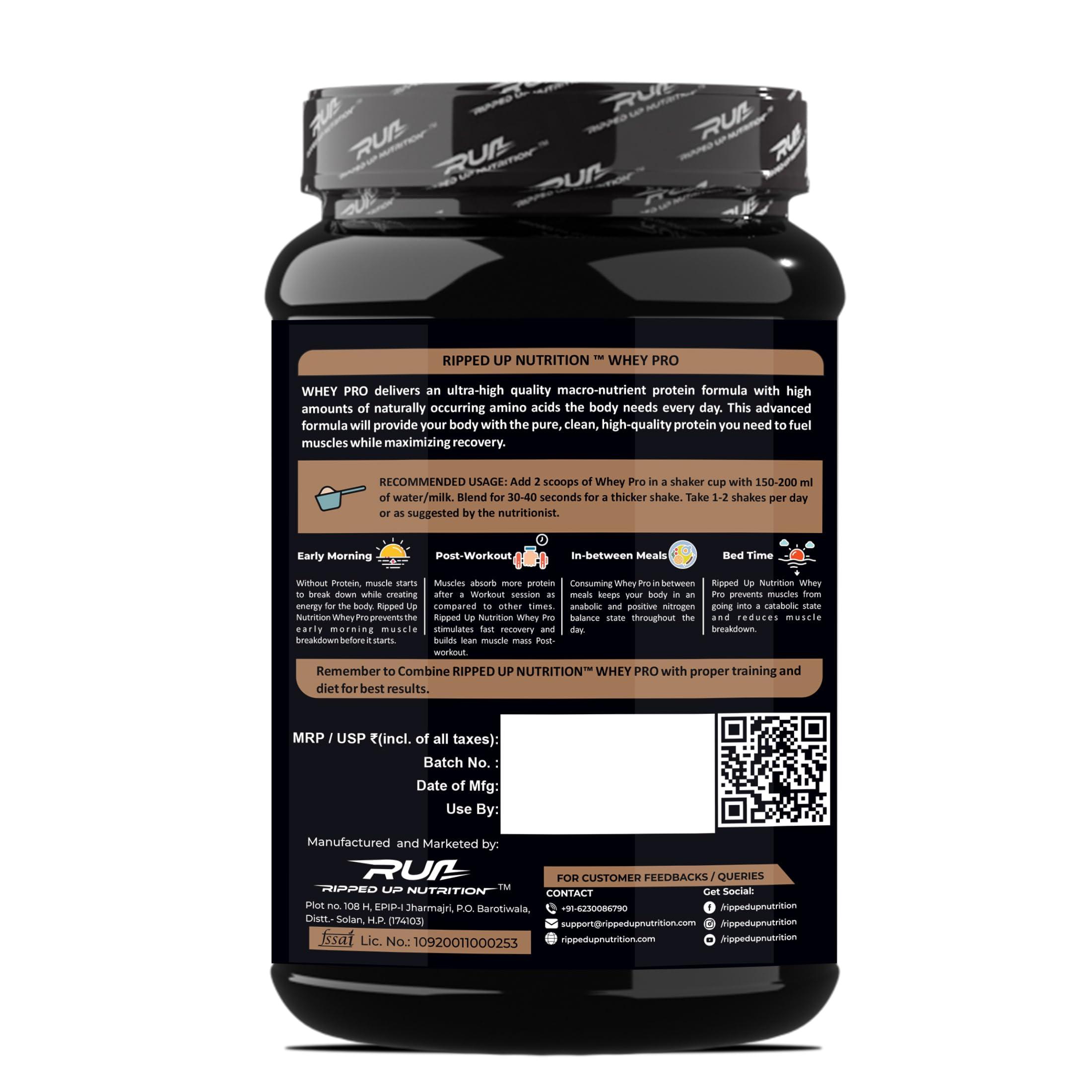 Ripped Up Nutrition Ripped Up Nutrition- Whey Pro (TRUSTIFIED) - 24GM Protein - 0GM Sugar- Low Carbs Supplements Powder, Digestive Enzimes (1kg, Rich Chocolate)