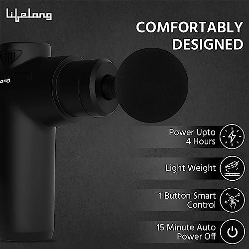 Lifelong Lifelong Gun Massager Machine for Pain Relief - Body, Neck, Shoulders, Back, Arms & Feet Massager - 6 Speed Settings -7 Heads Attachment (LLGM109, Black)