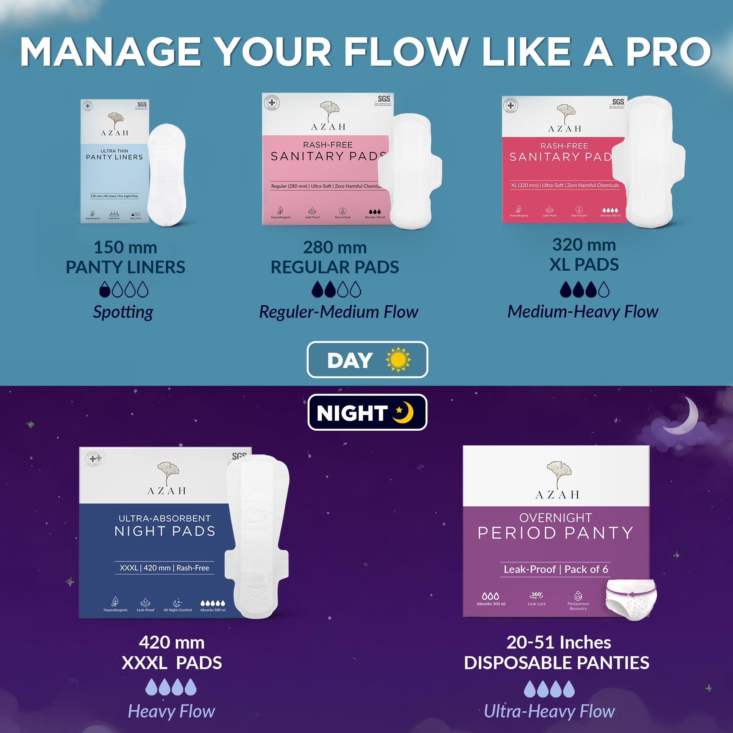 AZAH AZAH Sanitary Pads for Women XL [Pack of 12] 100% Rash-Free sanitary napkins | 3x More Absorption, Cottony Soft and Dry Top Cover for heavy Flow | Leak-Proof | With Disposable Bag