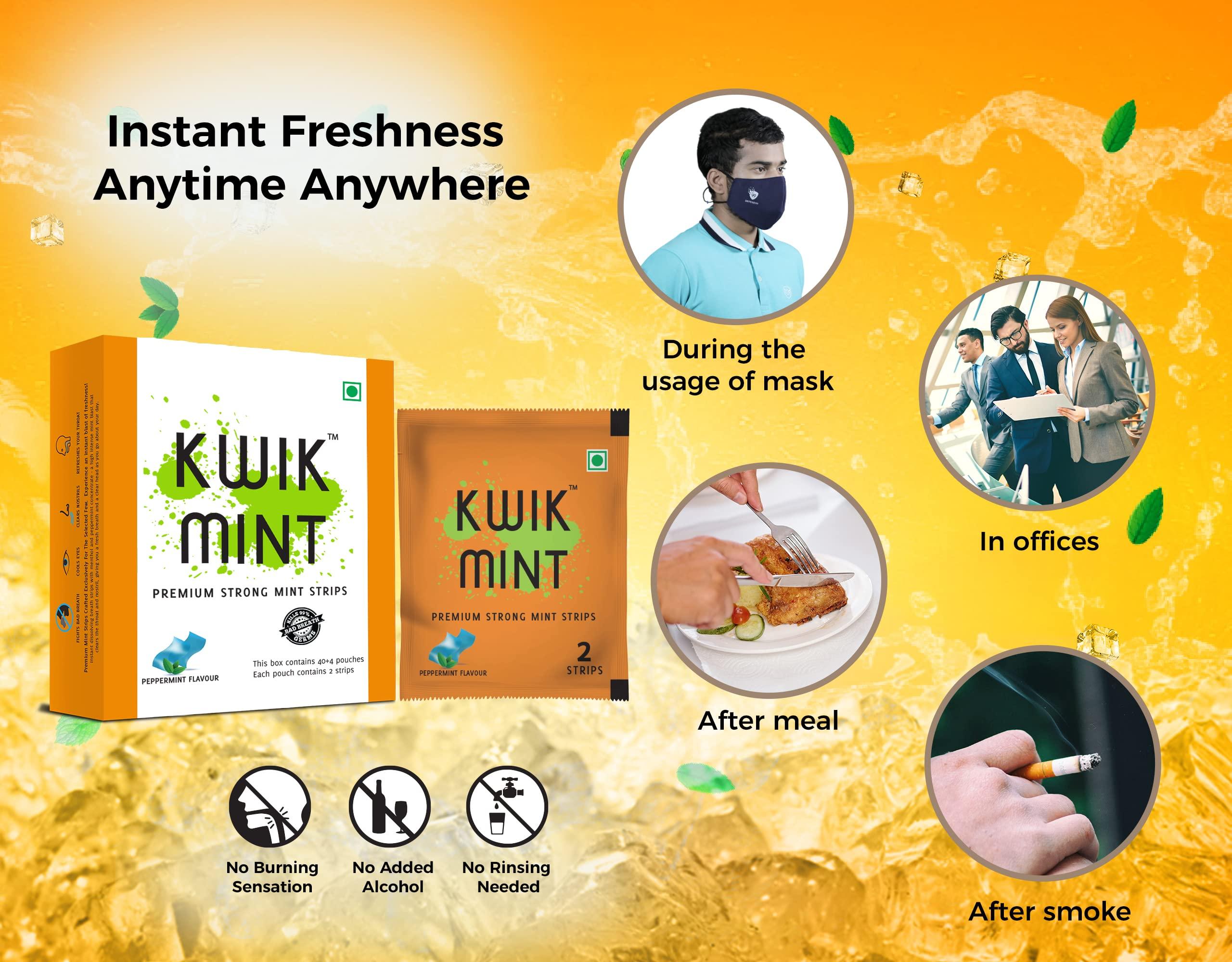 Kwik Mint Kwikmint Premium Strong, Instant mouth freshener dissolving strips for oral care  Pack of 4 (352 Strips)