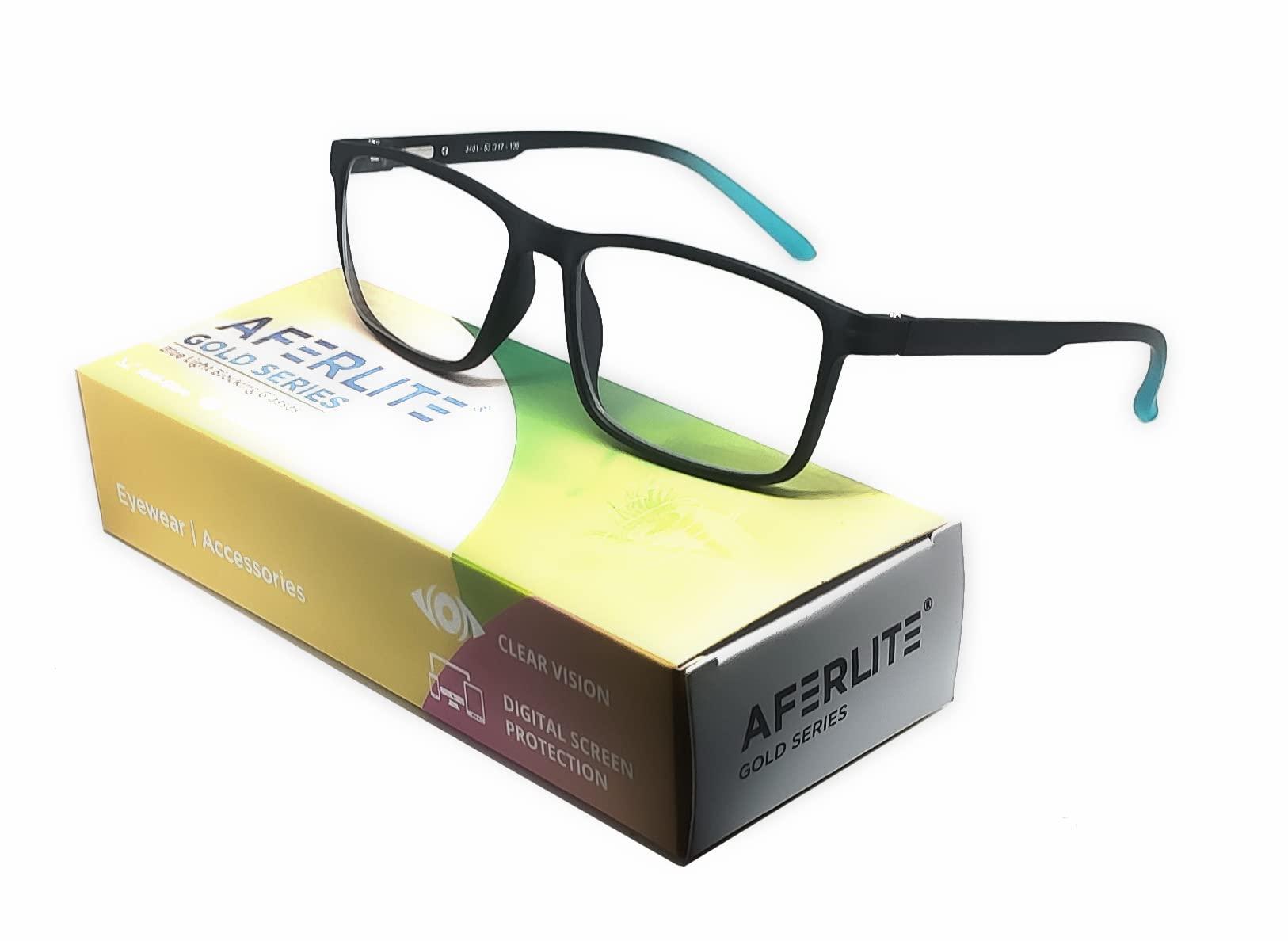 Aferlite AFERLITE Gold Series Unisex Rectangular Computer Glasses Blue Light Blocking Technology For Eye Protection (53 mm Medium) (TURQUOISE B (TRANSLUCENT))