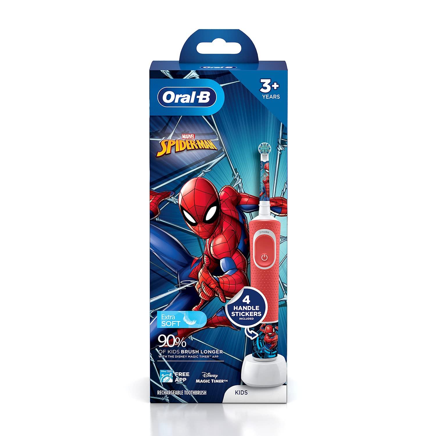 Oral-B Oral B Kids Electric Rechargeable Toothbrush, Featuring Spider Man, Extra Soft Bristles, Age 3+ & Oral B Kids Electric Rechargeable Toothbrush, Featuring Frozen Characters