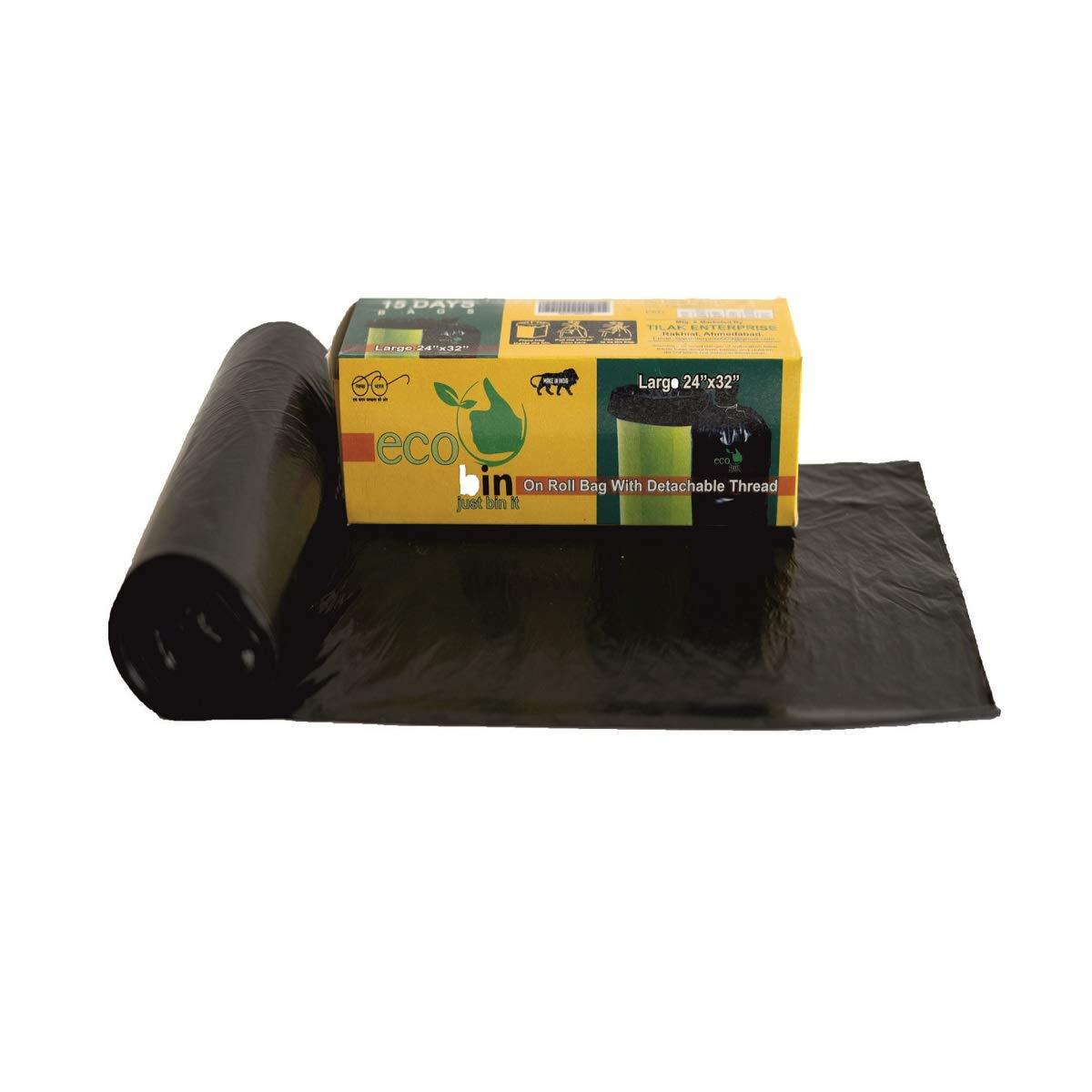 Eco Bin Eco bin Dustbin Bags Biodegradable For Kitchen, Office, Large Size (Black, 24\" X 32\", 04 Roll = 60 Bag)(Garbage Bags/Trash bags)