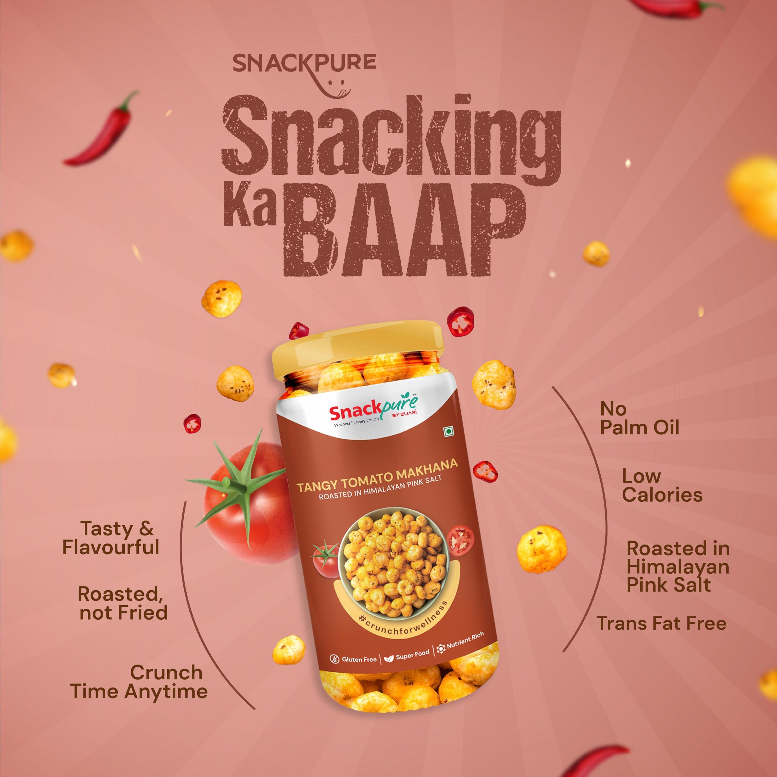 SNACKPURE BY ZUARI wellness in every crunch Snackpure Peri Peri, Barbeque & Tangy Tomato Makhana Combo Pack | Healthy Puffed Snack | Gluten-Free and Trans-Fat-Free Superfood | Nutrient-Rich Foxnut | 225g