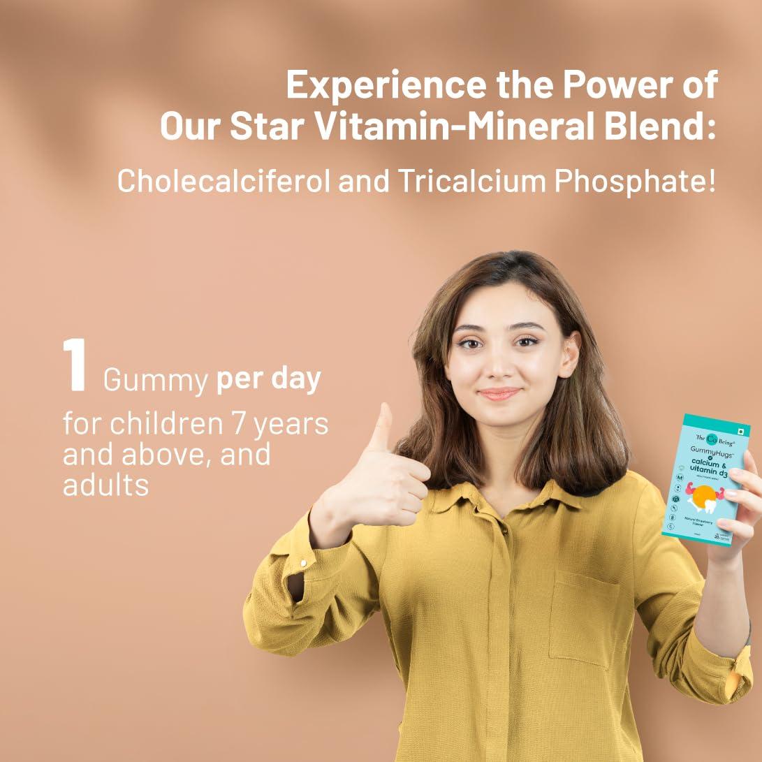 THE CO BEING The Co Beings Calcium Gummies with Vitamin D3 for Men, Women, and Kids, Vitamin D Supplement for Stronger Bones, Joints, and Teeth Health, Dairy Free, Vegan, 30 Day Supply, Natural Strawberry Flavour