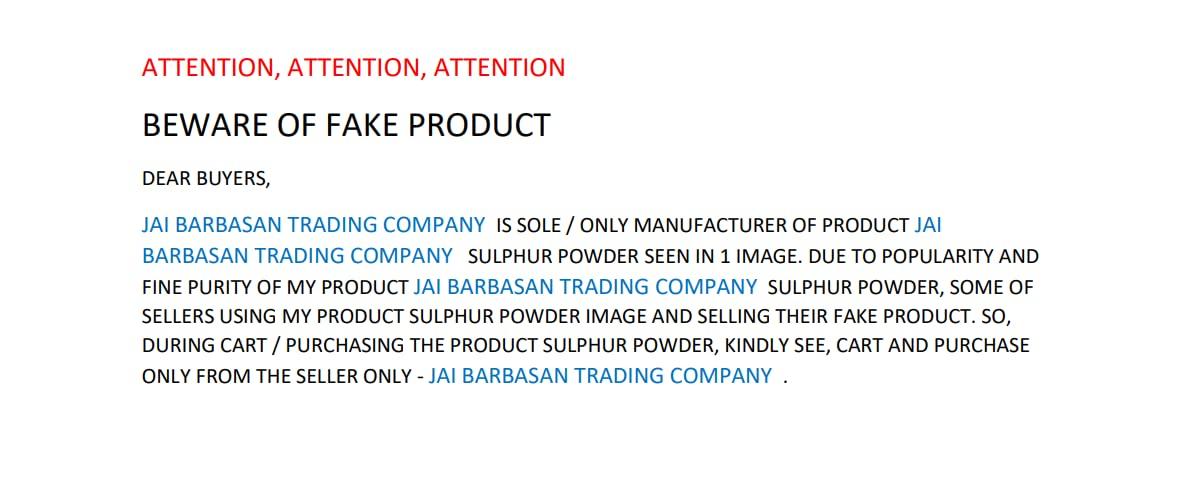 Generic SULPHUR POWDER (99%) 1000 GRAM