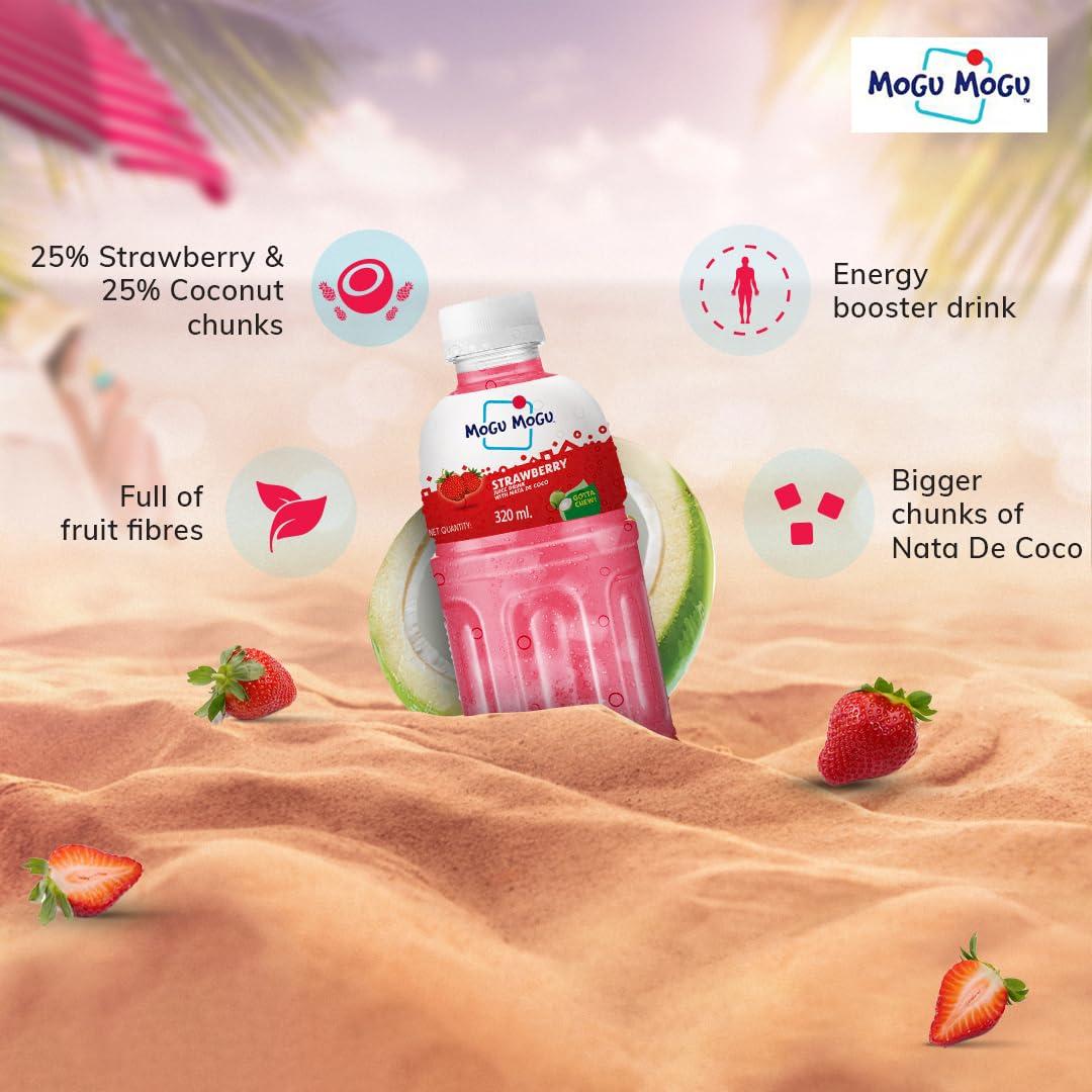 Mogu Mogu Mogu Mogu Strawberry and Grape Juice 25% with NATA De Coco | Energy Booster Drink | Full of Fruit Fibres | No Added Preservatives and Colours - (Pack of 6, 300ml each)