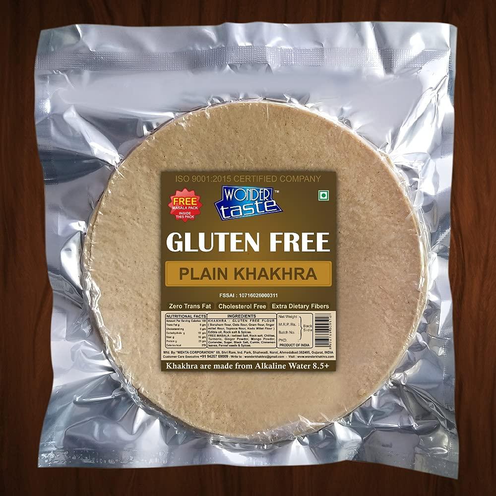 WONDER TASTE WONDER TASTE Gluten Free Plain Khakhra Pack Of 4 (200g Each) | Super Healthy Diet Low calorie Snacks | Delicious Roasted Gujarati Bites | Free Masala Pack Inside