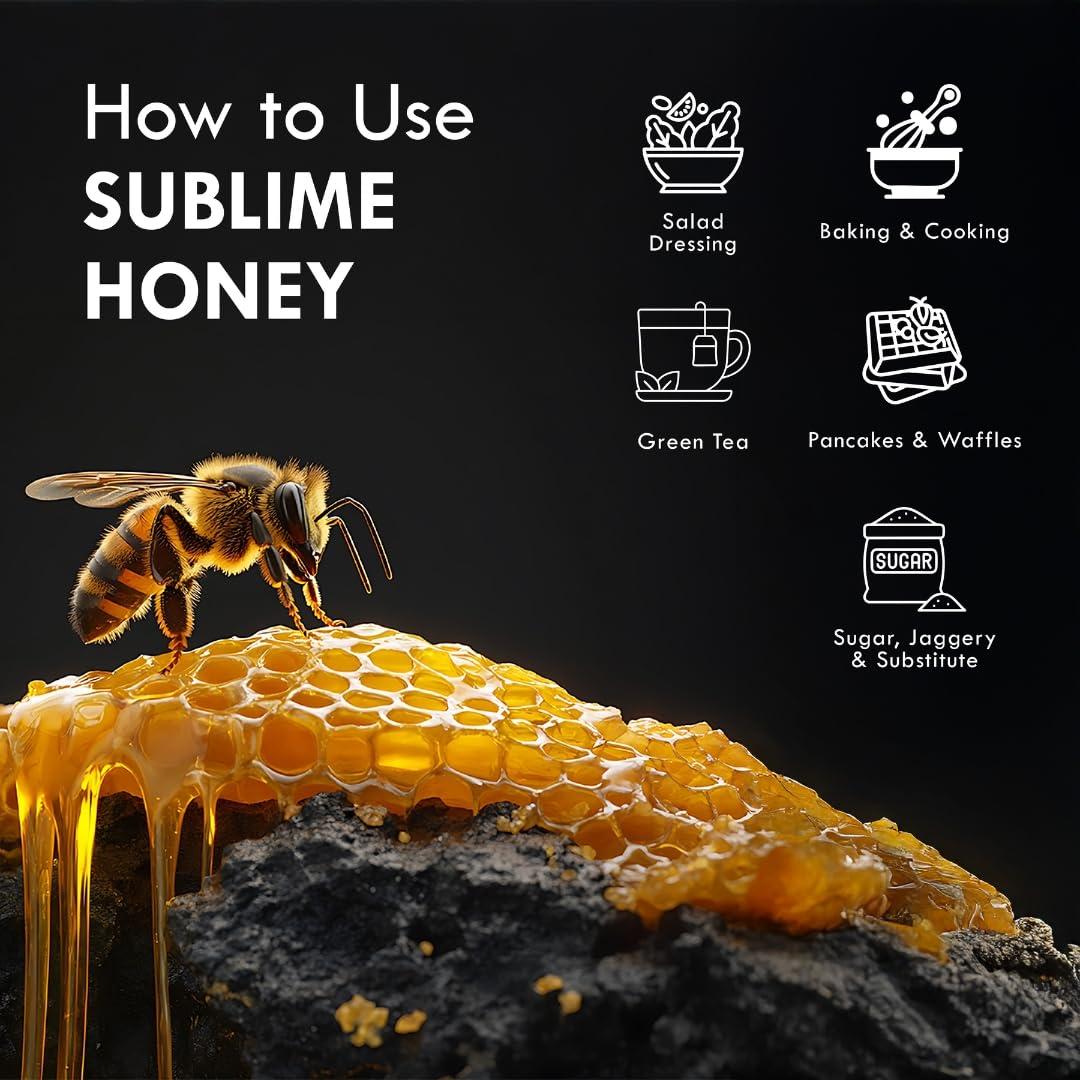 Sublime Inspiring Awe Sublime House of Tea | Regional Raw Honey (225g) | No Added Sugar | Pure Raw, Unprocessed and Organic | Rich in Antioxidants | Naturally Sweet | Keeping Sugar Cravings at Bay