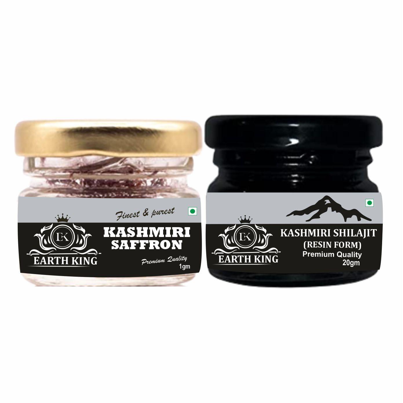 EARTH KING EARTH KING Kashmiri Shilajit/Shilajeet Resin | Raw Shilajit | Shudh Shilajit | Original Shilajit (Semi Liquid) - 20G with Pure A++ Grade Kashmiri Saffron 1GM Combo Pack