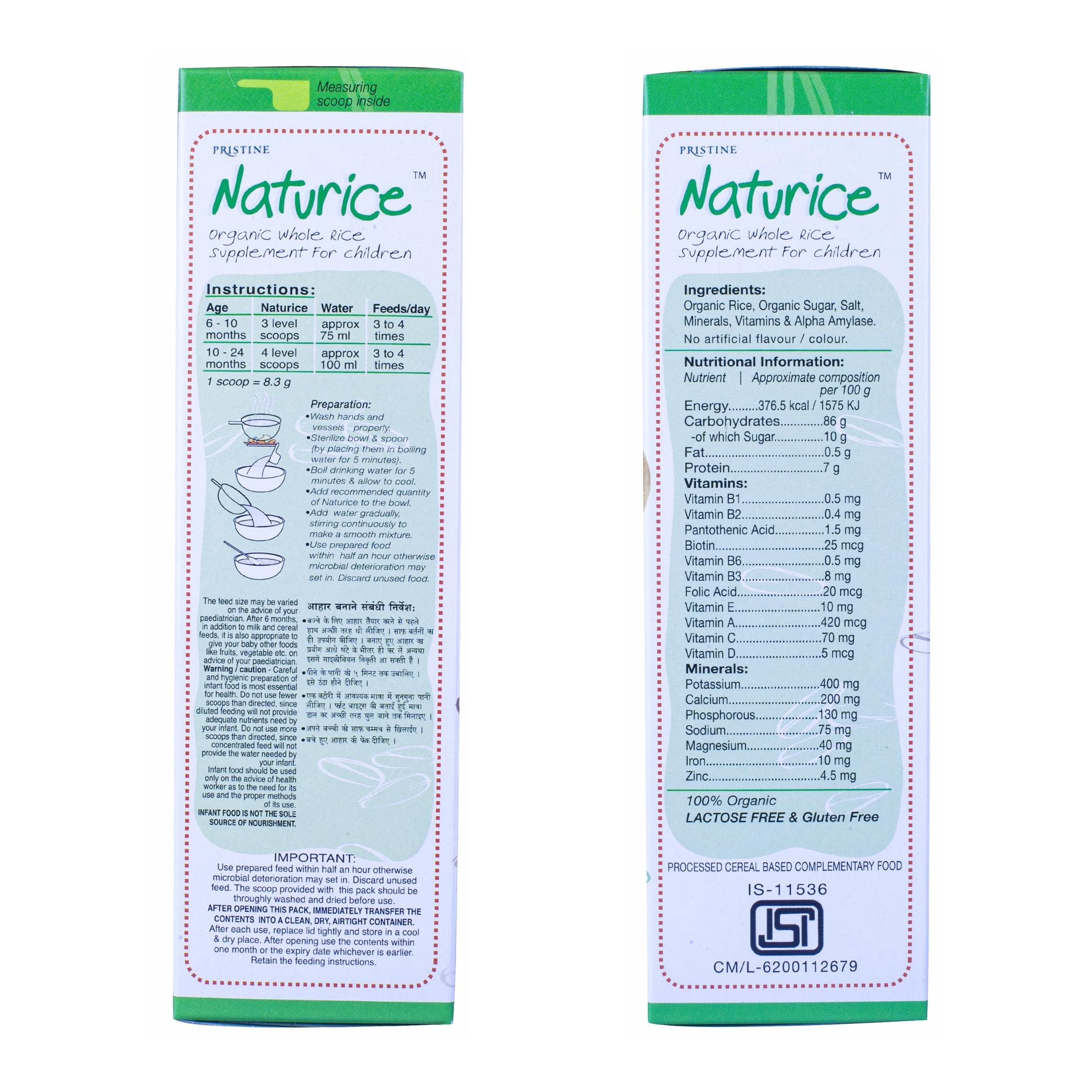 Pristine Pristine NATURICE Baby Food 300g | Baby Cereal (6-24 Months) 100% Organic Whole Rice | Infant Food