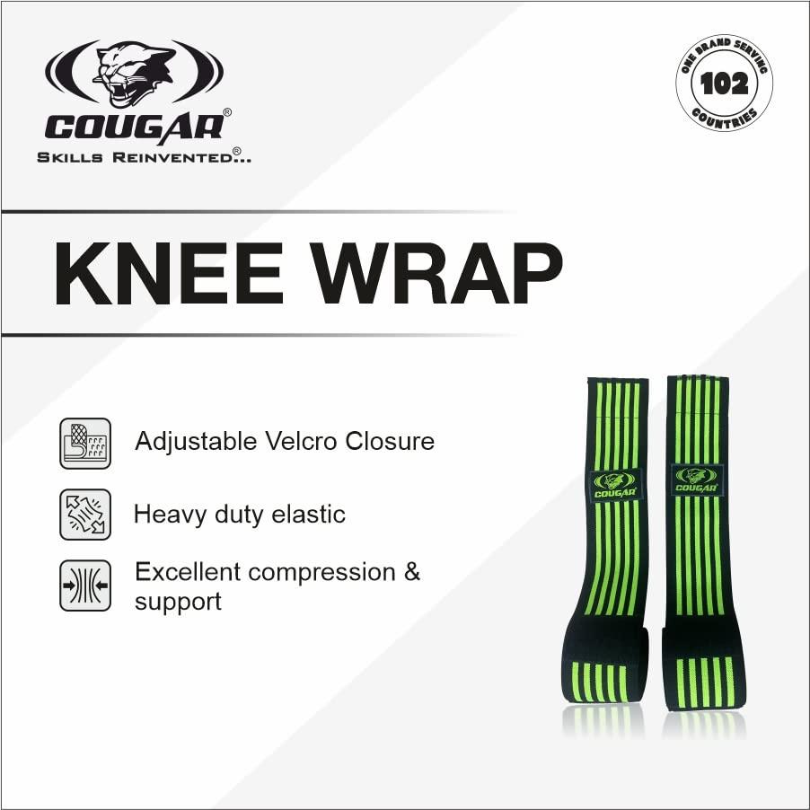 COUGAR COUGAR Knee Wrap (Pair) for Cross Training Gym Workout Weightlifting, Adjustable velcro closure for custom fit Knee Straps for Squats - for Men & Women- 75\"-Compression & Elastic Support.