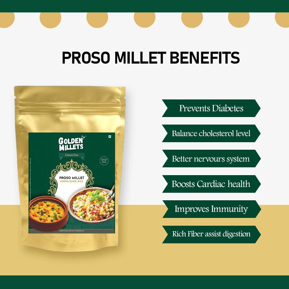 GOLDEN MILLETS GOLDEN MILLETS Proso Millet Unpolished Rice |100% Gluten Free & Natural |High Protein & More Fiber (Pack of 5, 1000)
