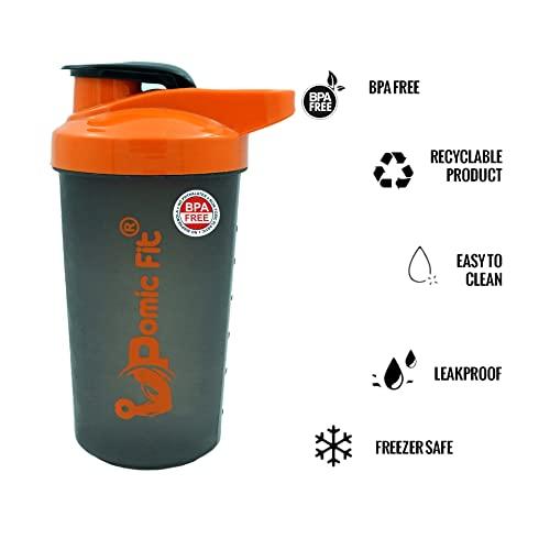 Pomic fit Pomic fit 600ml Plastic Protein Shaker Water Bottle with Powerful Blending Ball Sipper for Gym (Pack of 1)