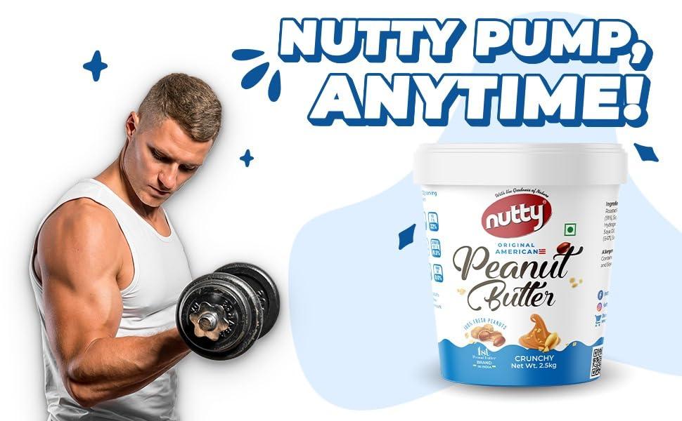NUTTY NUTTY Goodness of Crunchy Natural Peanut Butter | Unsweetened & 100% Roasted Peanuts | No Added Sugar, Salt, or Hydrogenated Oils | High Protein Peanut Butter Crunchy | Gluten-Free & Vegan | 2.5kg Jar