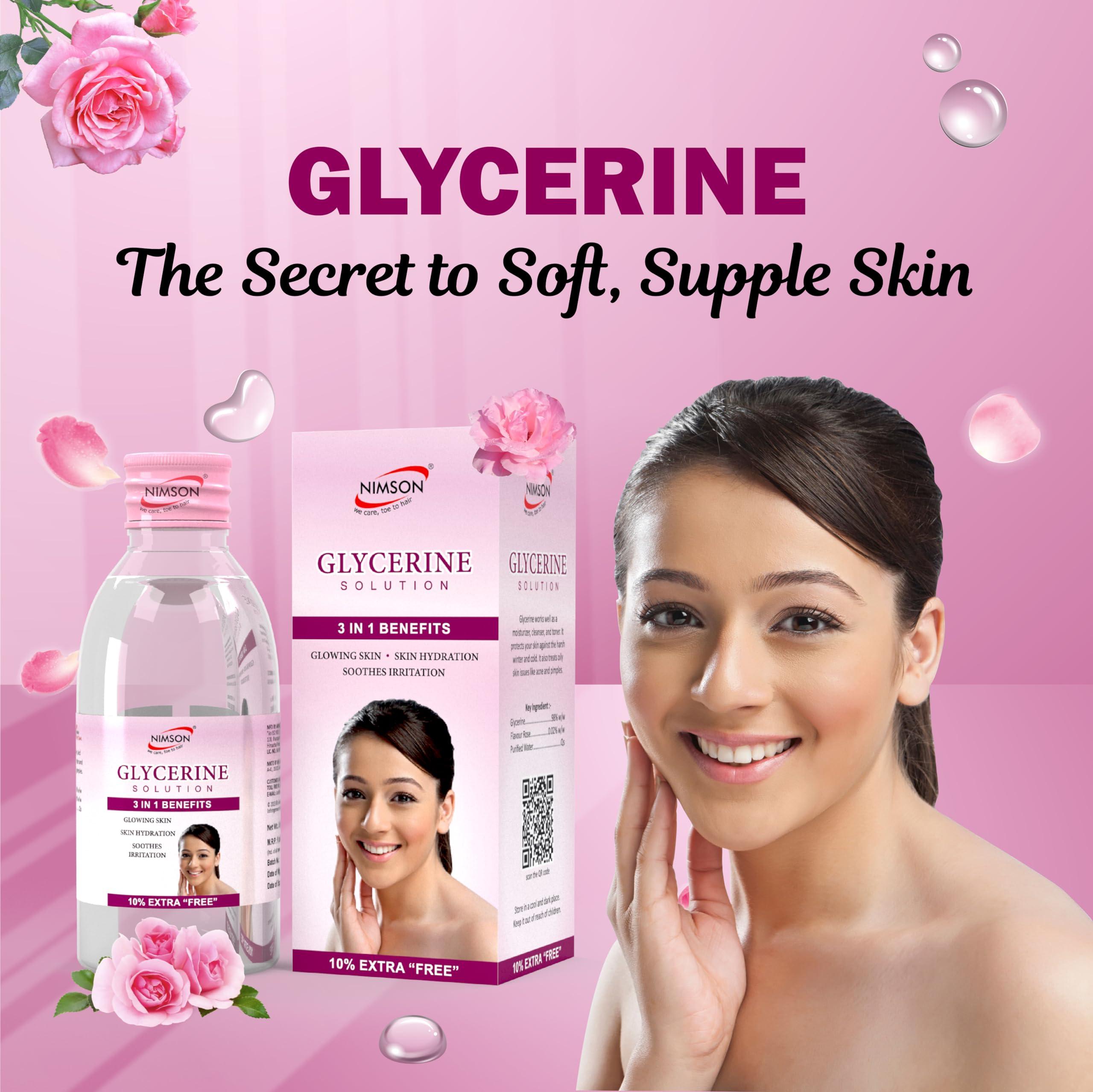 Nimson Nimson Glycerine for Skin Protection, Moisturizing and Promotes Healing and Soothes Irritation | Soft Glowing Skin | Ideal for Oily Skin | Suitable for all skin types | Pure & Vegan | (110ml) Pack of 2