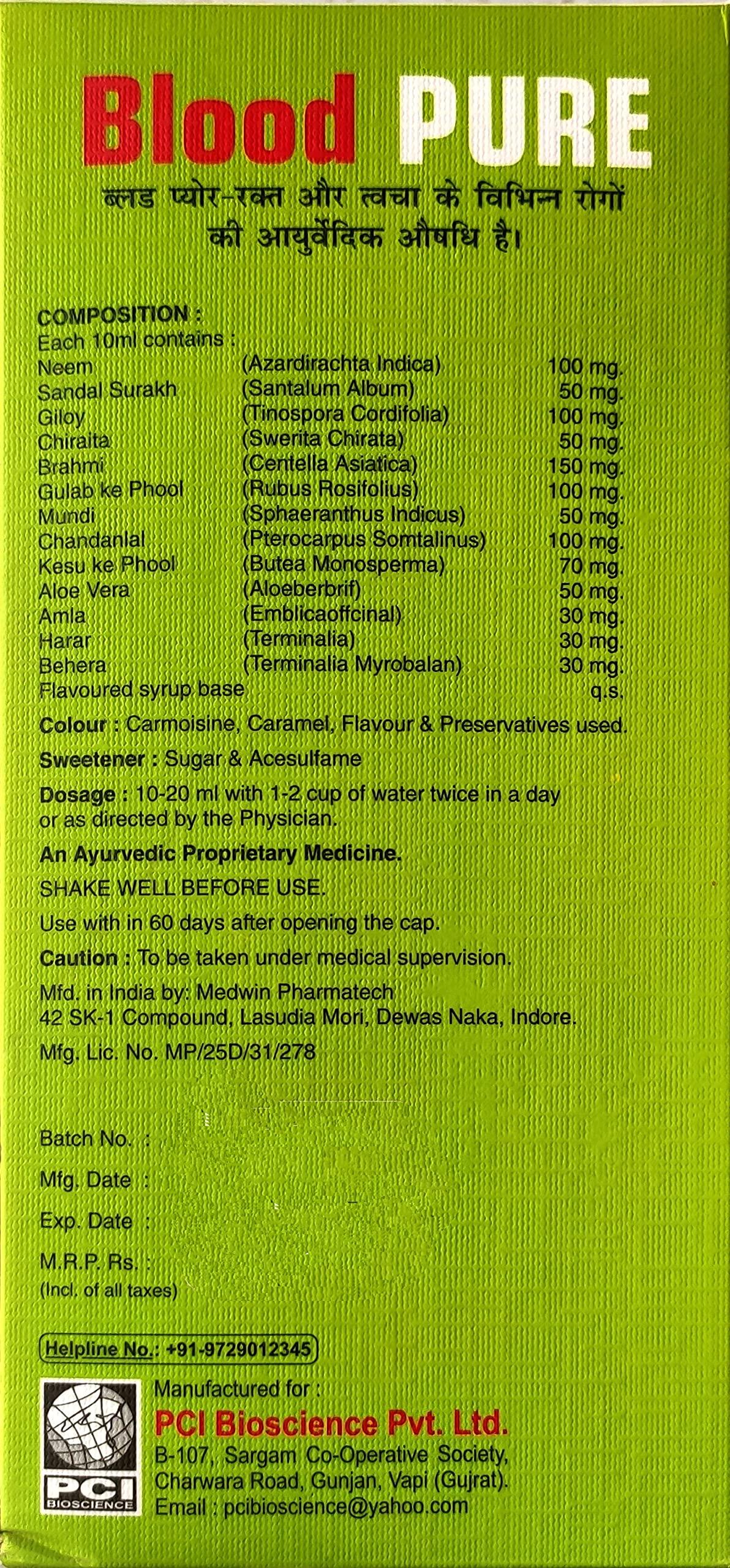 Medwin Pharmatech BLOOD PURE SYRUP | BLOOD PURIFIER