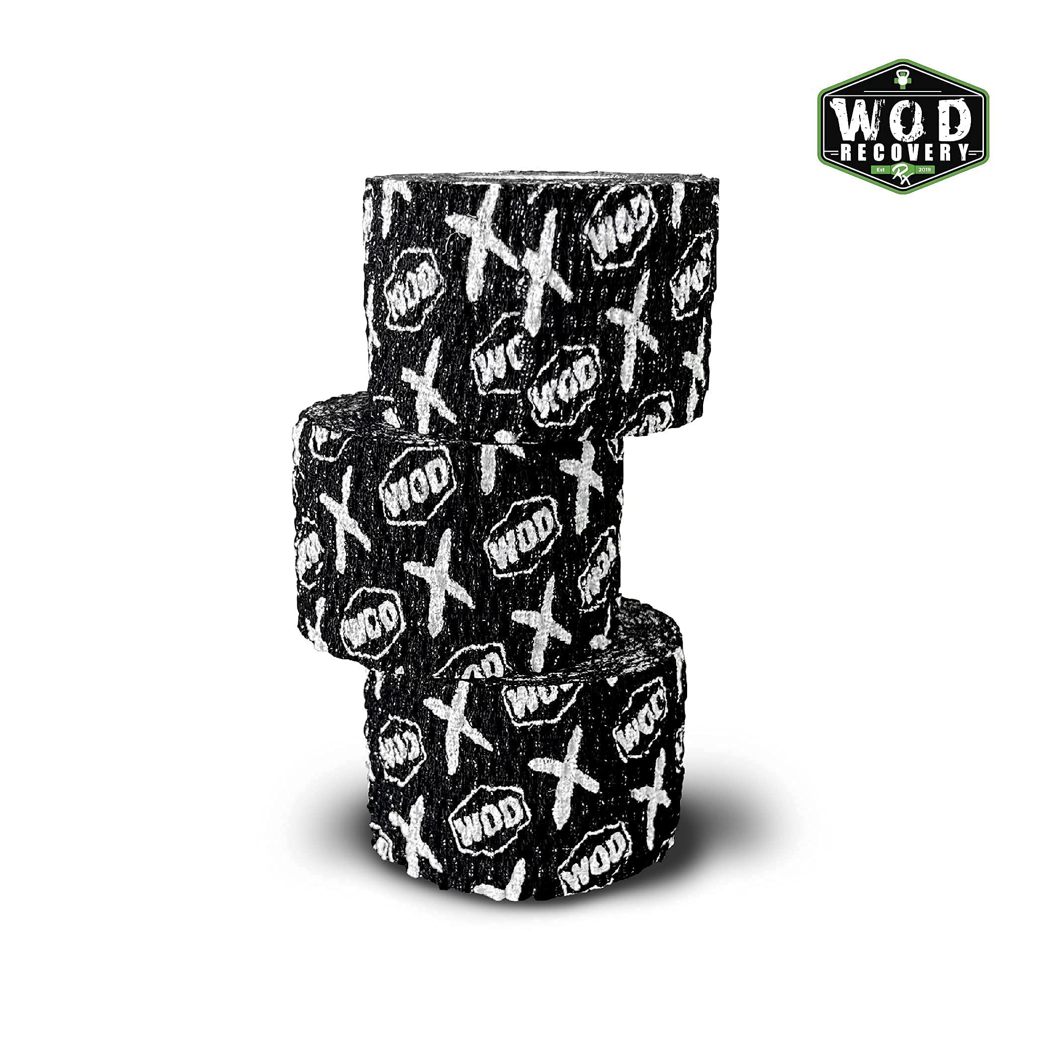 Wod Recovery Rx WOD Recovery Hook Grip Weightlifting Tape - Sweatproof & Chalk-Resistant, Adhesive Wrap for Thumb, Fingers, & Hands - Black/White, 1.5 Inches x 16 Feet