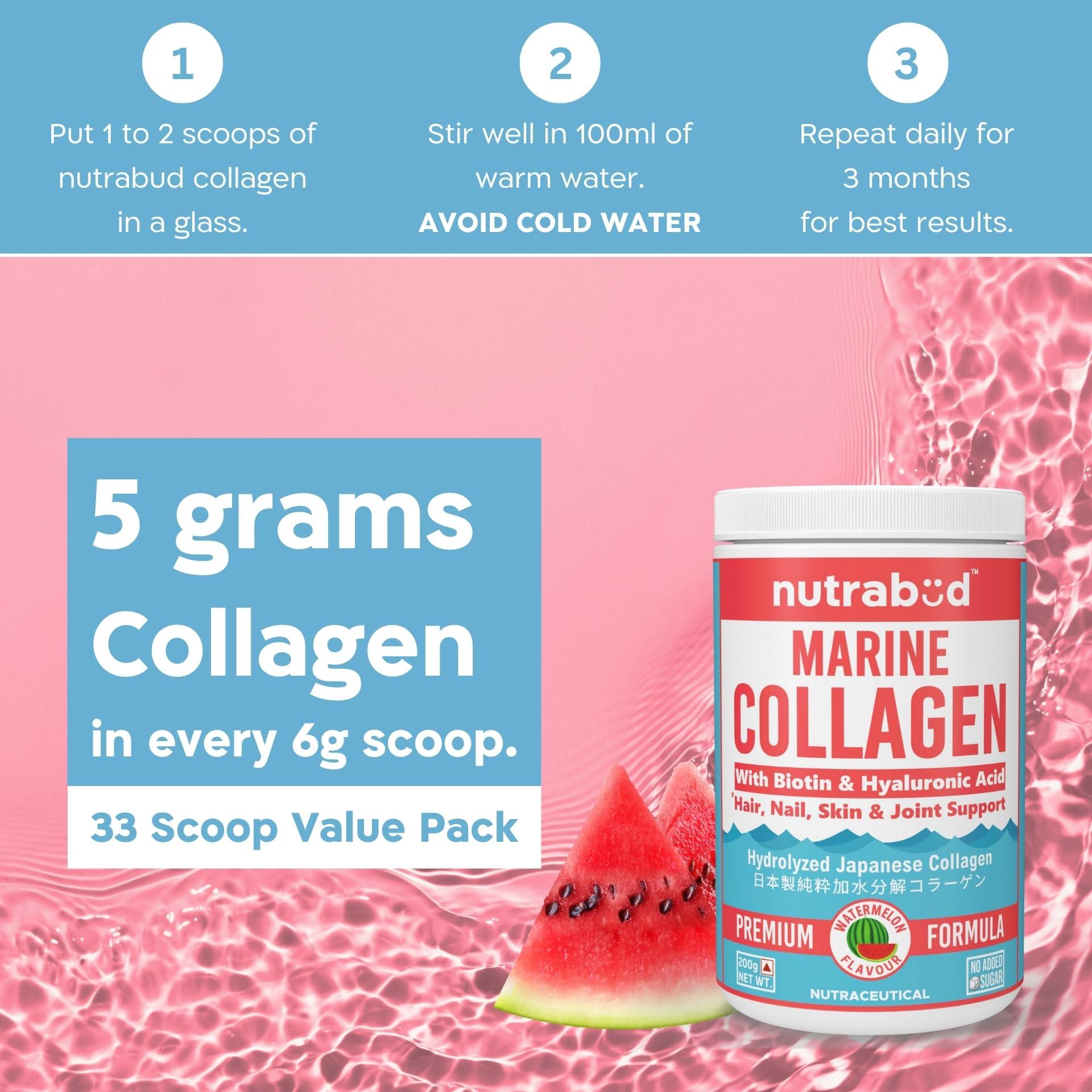 nutrabud Nutrabud Japanese Marine Collagen Powder Supplement for Women,Men|No Added Sugar|Supports Skin Radiance,Healthy Hair,Nails & Joints|Hydrolyzed Collagen Peptides (Watermelon,200 grams)