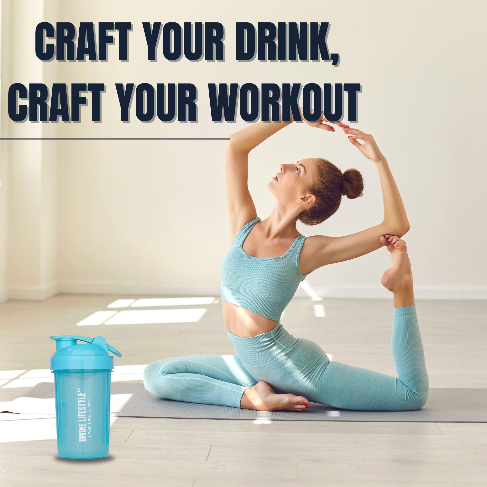 DIVINE NUTRITION LIMITED EDITION BY SAHIL KHAN DIVINE NUTRITION Blue Bottle 600ml BPA Free Leakproof Protein Blender Gym Shaker Bottle for Protein Supplements for Pre-Workout (Plastic, Pack of 1)