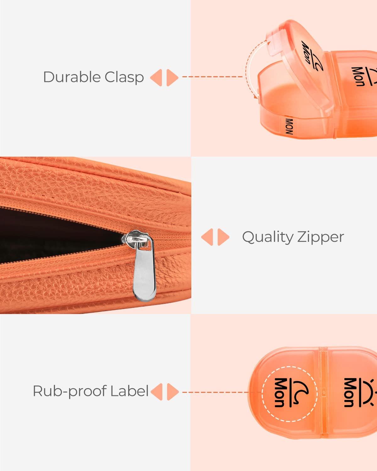 AMOOS Amoos Cute Pill Organizer 2 Times a Day, PU Leather Pill Case for Women, Orange