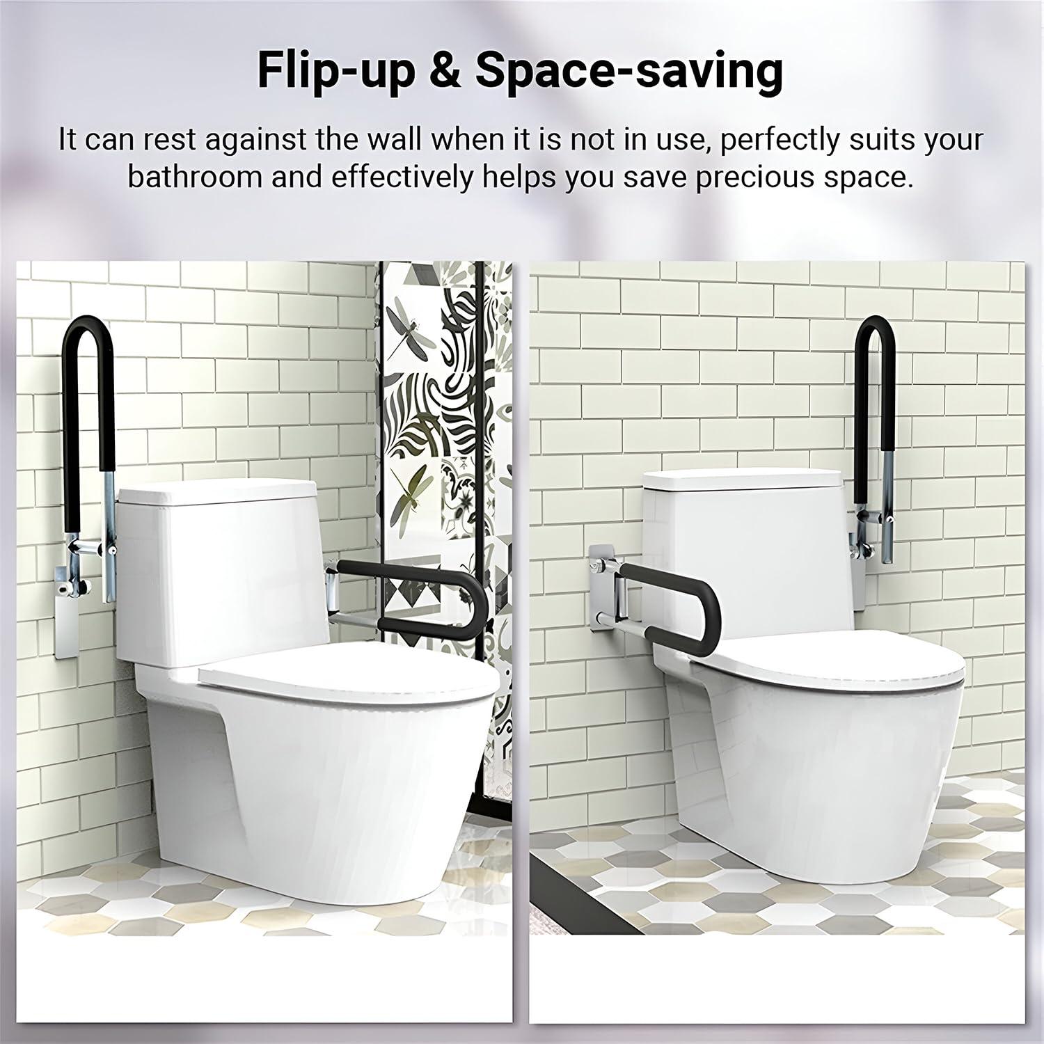 MOMISY MOMISY Wall Mounted Flip up/Folding Aluminum Grab Bar Rails 23.6 Inch Toilet Handrails Bathroom Safety Bar Hand Support for Senior Citizen Injured and Handicapped (1)