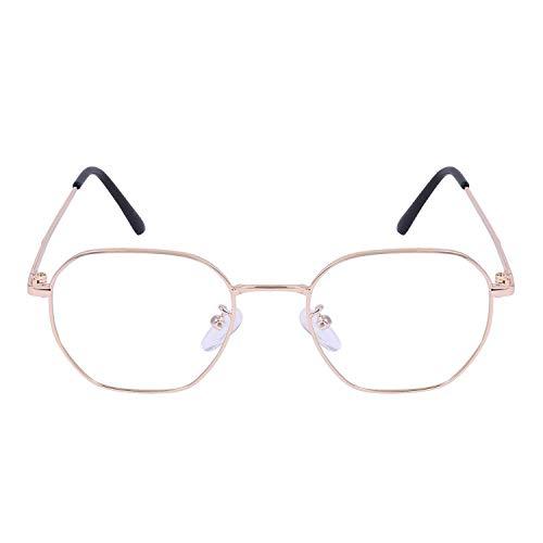 Roshfort Roshfort Unisex Spectacles Frame Hexagon Size Stander Premium Blue Cut Zero Power Navigator with Anti-glare for Eye Protection from UV by Computer Tablet Laptop Mobile (Gold)
