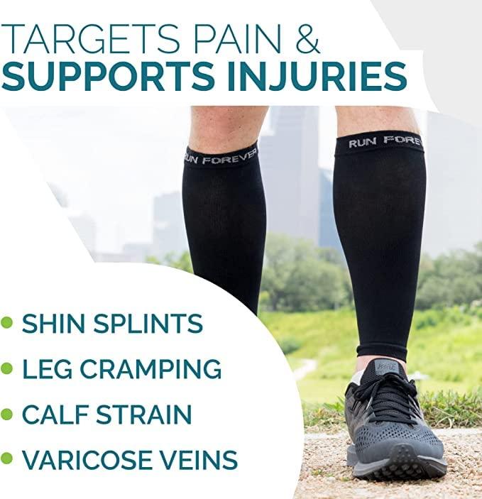 Run Forever Sports Run Forever Sports Leg Calf Compression Socks for Runners, Shin Splint, Varicose Vein & Calf Pain Relief , Cycling, Maternity, Nurses (Black, Large)