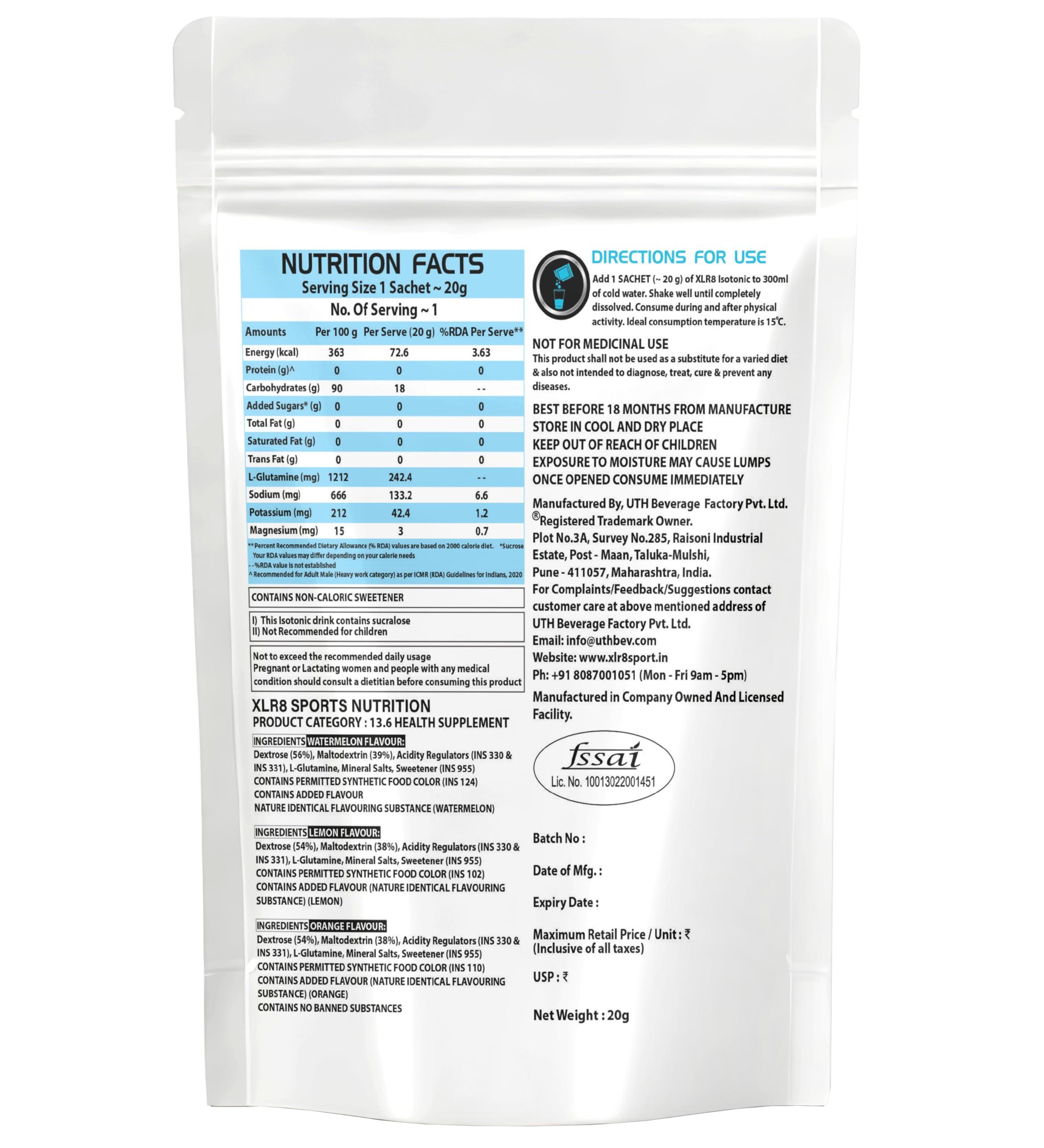 XLR8 XLR8 Isotonic Instant Energy Drink, Electrolyte Powder, Rehydration Formula for Extended Workouts (Watermelon Flavour, Pack of 15)