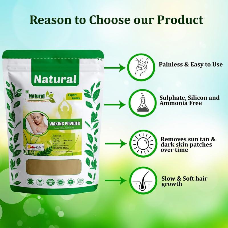 NATURAL HEALTH AND HERBAL PRODUCTS Natural Herbal & Herbal Products Magic Wax Powder instant Hair Removal wax powder for All Types of Hair & Skin, Hands, Legs, Underarms, Bikini (Private Part) Area (Unisex adult) 10 Mintus - 100g