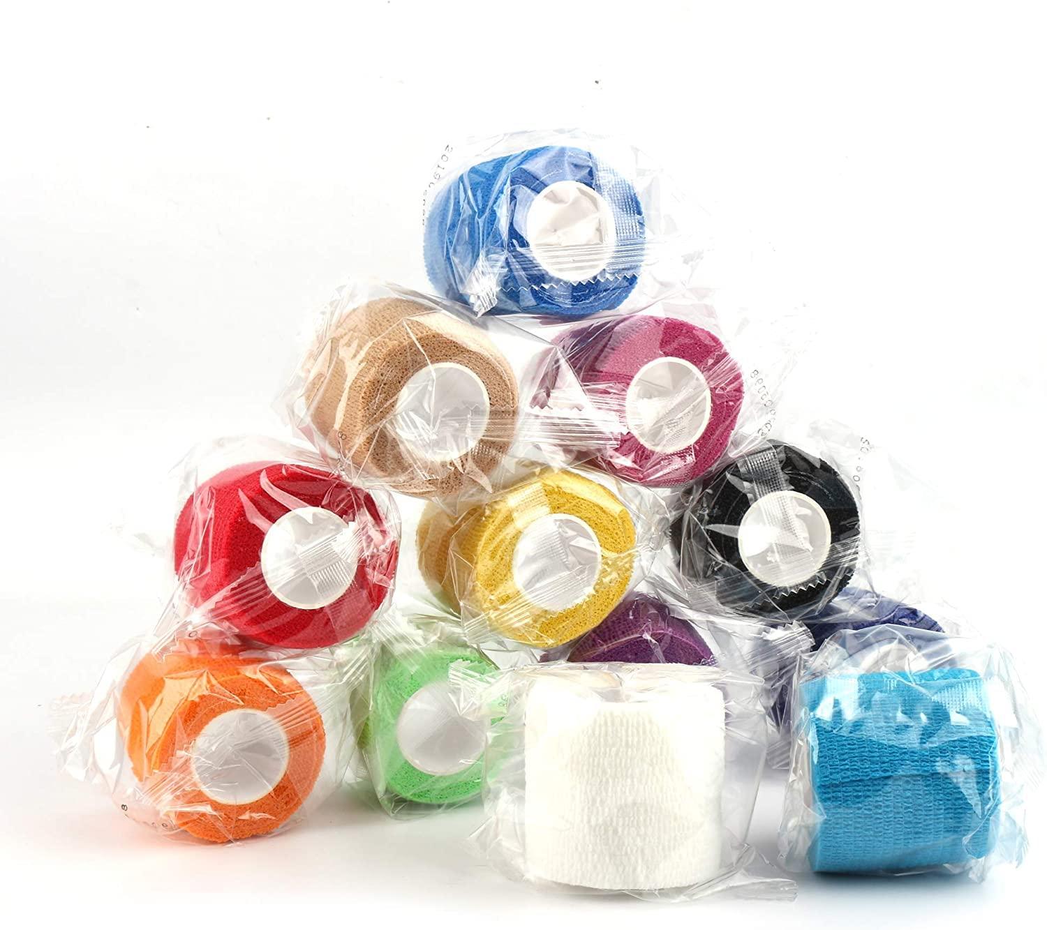 Mooerca Self Adherent Cohesive Wrap Bandages 2 Inches X 5 Yards, 12 Count, First Aid Tape, Elastic Self Adhesive Tape, Athletic, Sports wrap Tape, Bandage Wrap for Sports, Wrist, Ankle (Rainbow Color)