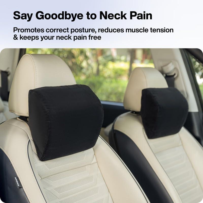 FOVERA FOVERA Car Neck Rest Pillow (Pack of 2) | 2 Years Warranty | Memory Foam Neck Pillow for Car, Car Seat Head Rest Cushion for Neck & Cervical Support - Relieves Neck Pain (Standard, Black)