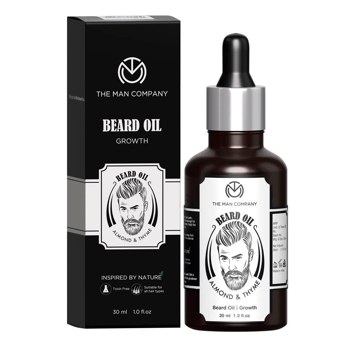 The Man Company The Man Company Beard Oil for Growing Beard Faster with Almond & Thyme, 100% NATURAL, Best Beard Growth Oil for Men, Nourishes & Strengthens Uneven Patchy Beard - 30ML