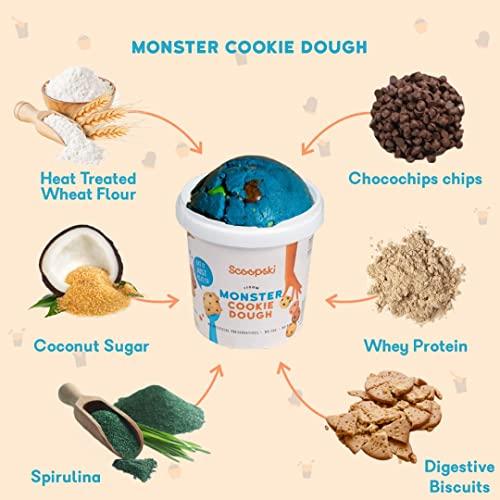 Scoopski Scoopski Edible Cookie Dough Pack of 2 Peanut Butter + Monster, | 4 ways to Eat - Eat Raw, Dunk It, Bake Into Cookies, Top it Over Dessert | No Raw Flour, No Artificial Preservatives, Eggless, 220gm