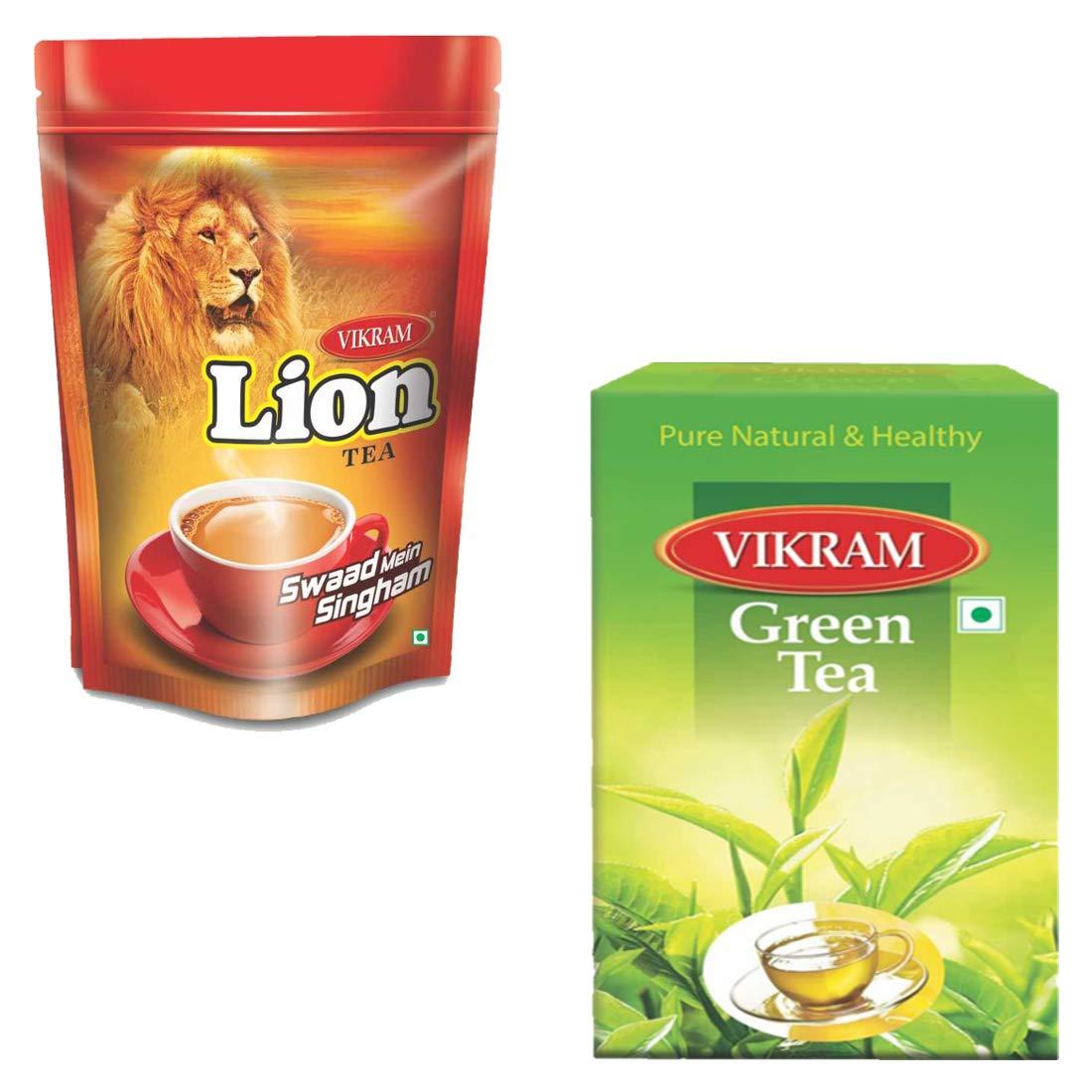 VIKRAM Vikram Tea Combo | Lion CTC Tea 1kg, & Green Tea 100g - 1100g (Pack of 2)