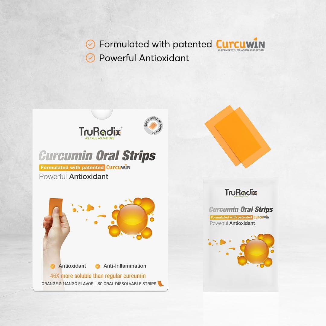 TruRadix ; AS TRUE AS NATURE TruRadix Nutrition Curcumin Supplements 30 Count Turmeric Curcumin Supplements Oral Dissolving Strips Naturally Extracted Organic Curcumin Vegan Curcumin Strips with Orange and Mango Flavor