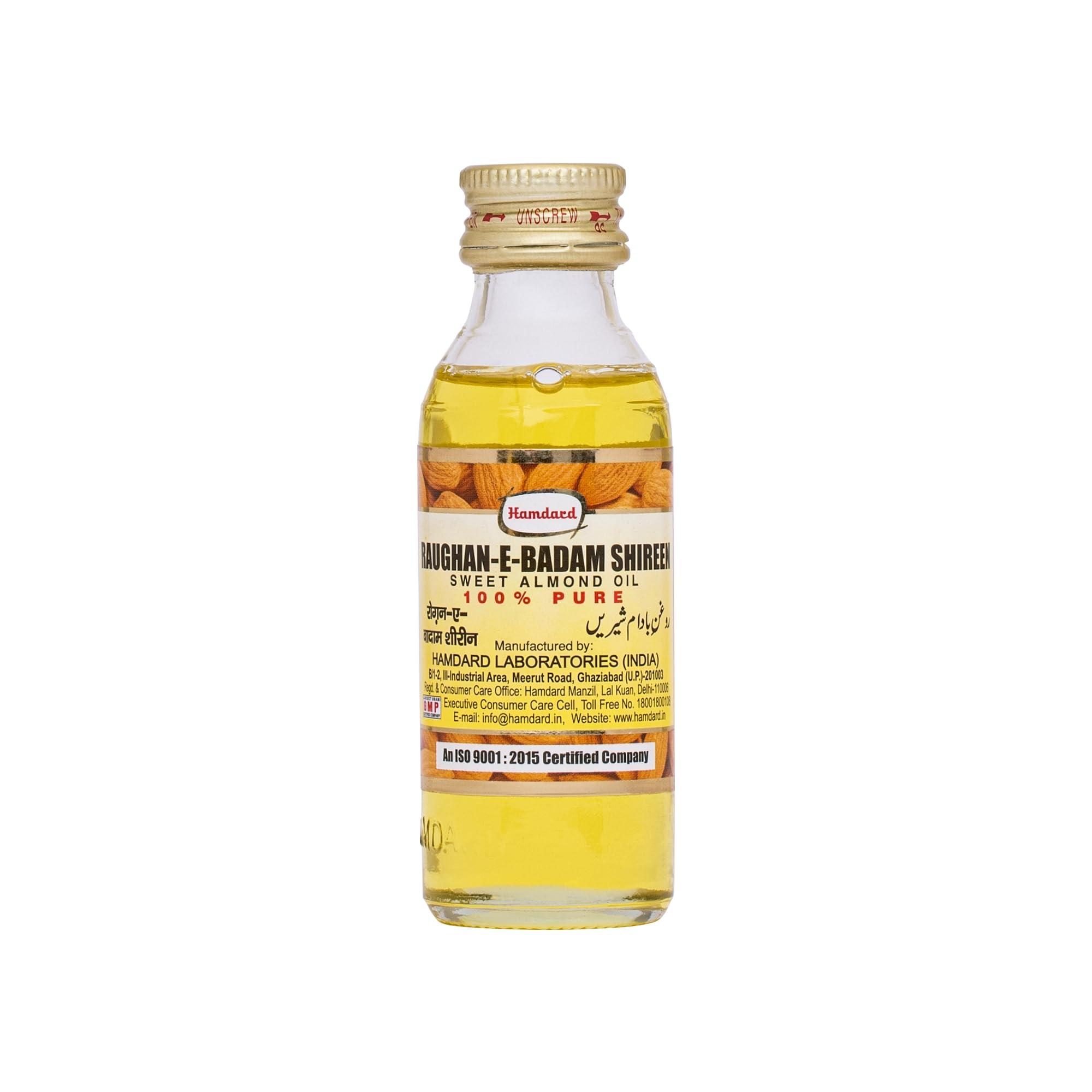 Hamdard Hamdard RAUGHAN-E-BADAM SHIREEN Sweet Almond Oil for Body, Skin & Hair | 50ml | Natural Almond Oil | Helps Enhance Memory | Helps Relieve Constipation | Helps Build Stronger Muscles | Pack of 1
