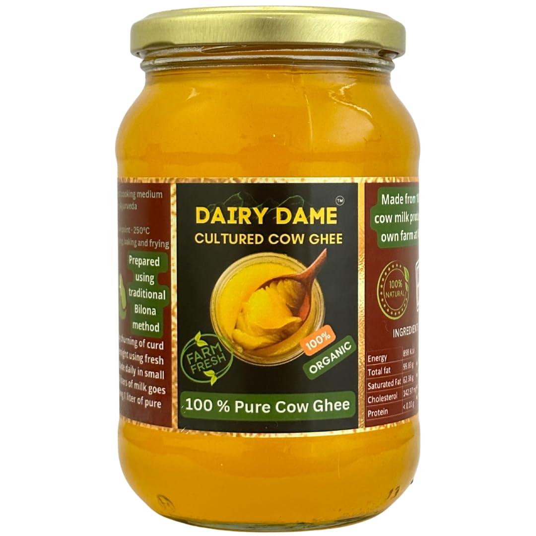 Dairy Dame Dairy Dame Traditional Cow Ghee | 500 ml | Lab tested for purity | Cultured From Curd | Farm Fresh | From 100% Pure Cow Milk | Curd-Churned Bilona Ghee | Glass Jar