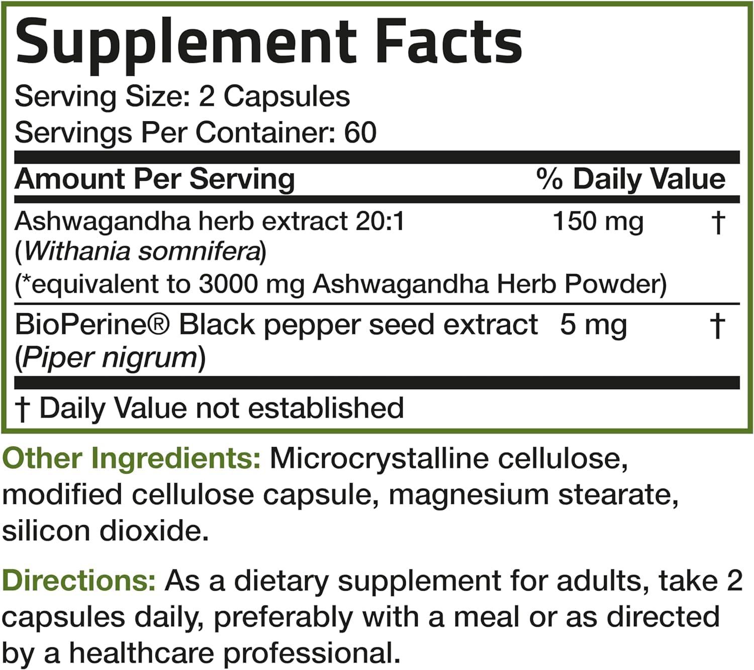 ATHINIKA NUTRITION ASHWAGANDHA EXTRA STRENGTH STRESS & MOOD SUPPORT WITH BIOPERINE - NON GMO FORMULA, 120 VEGETARIAN CAPSULES