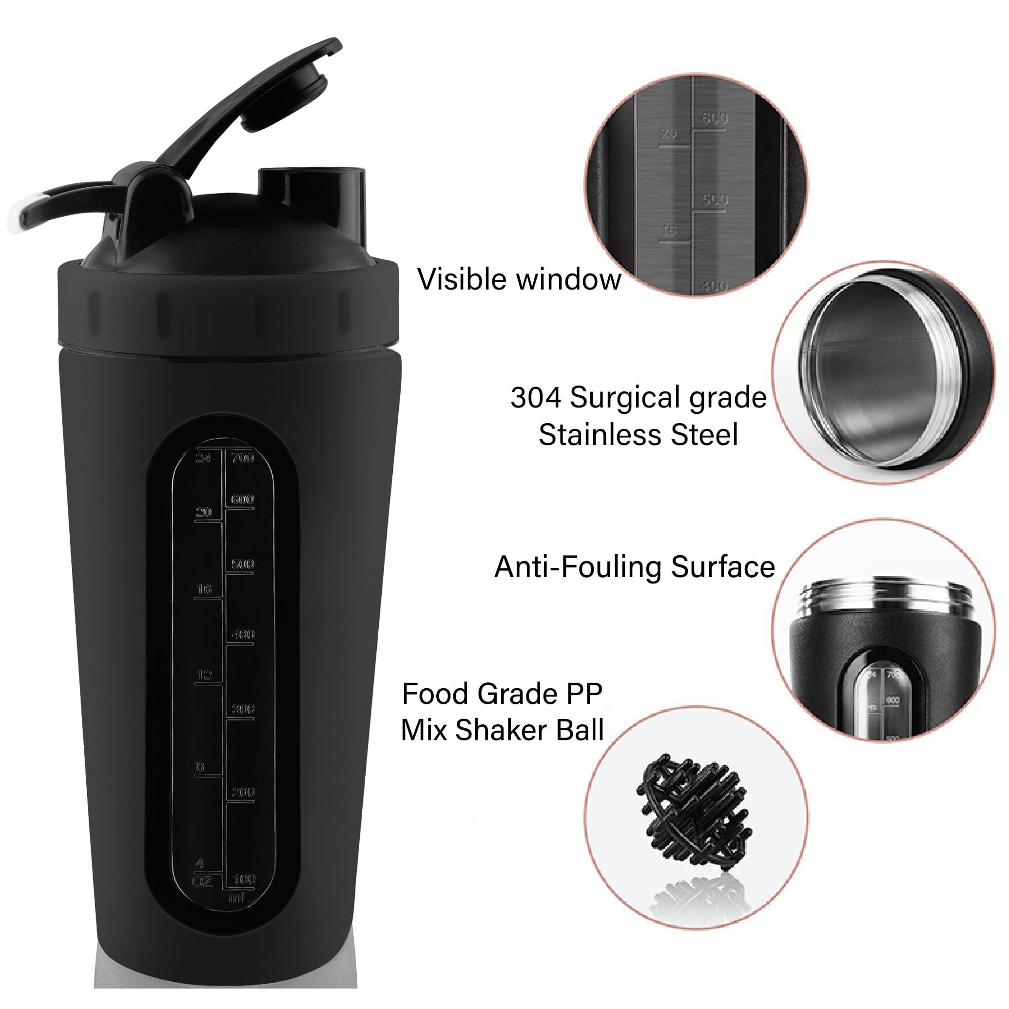 BURRDOFF BURRDOFF [VISIBLE WINDOW Protein Shaker Bottle, Gym Shaker Steel Shaker Bottle Gym Shaker Bottle shaker bottles for protein shake gym protein shaker bottle (Matt Black)