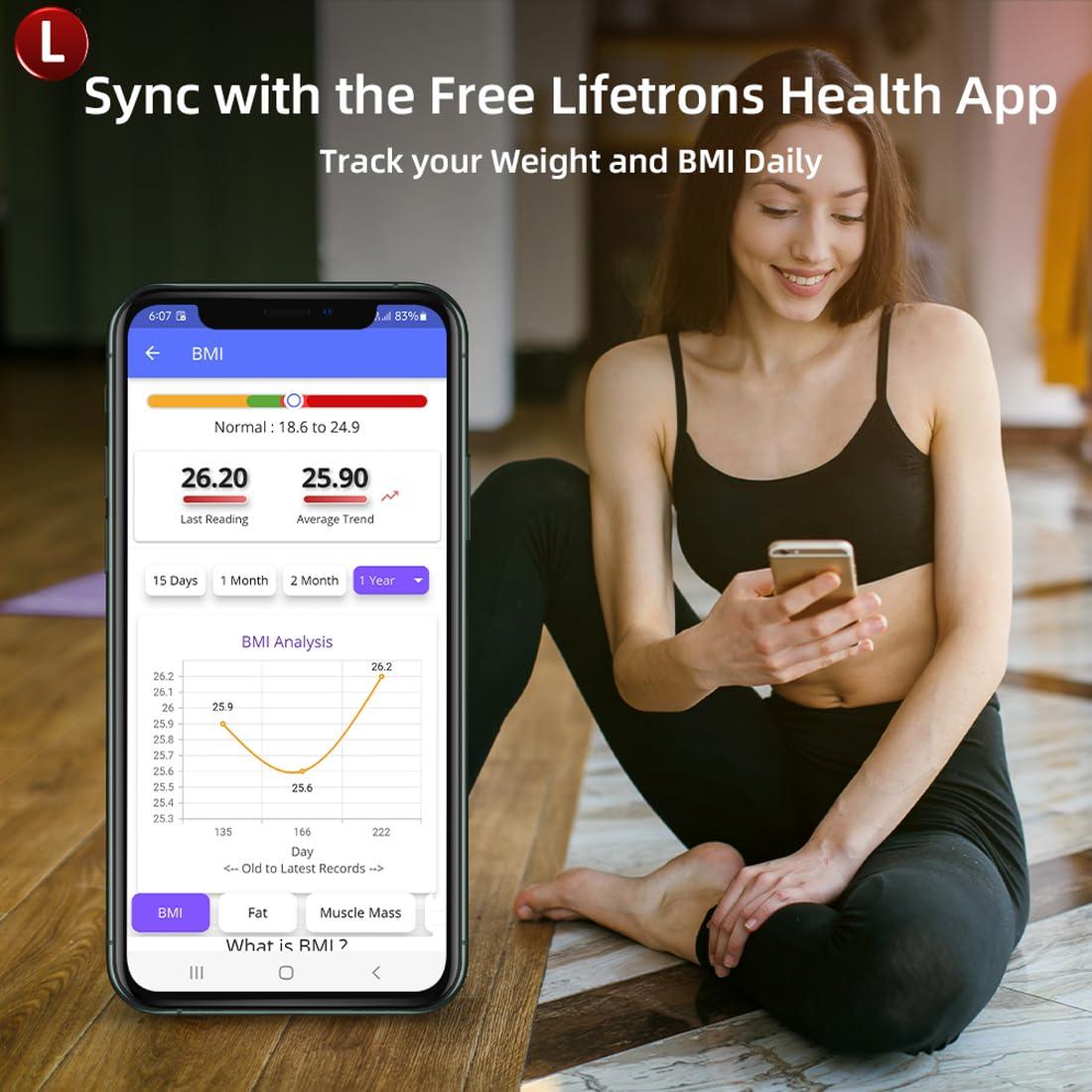 Lifetrons Thin Plus Bluetooth Digital Weight Machine Accurate Weight Measuring Scale for Home Use Portable & Compact Weighing Machine Suitable for Adults and Kids Free Lifetrons App - Black