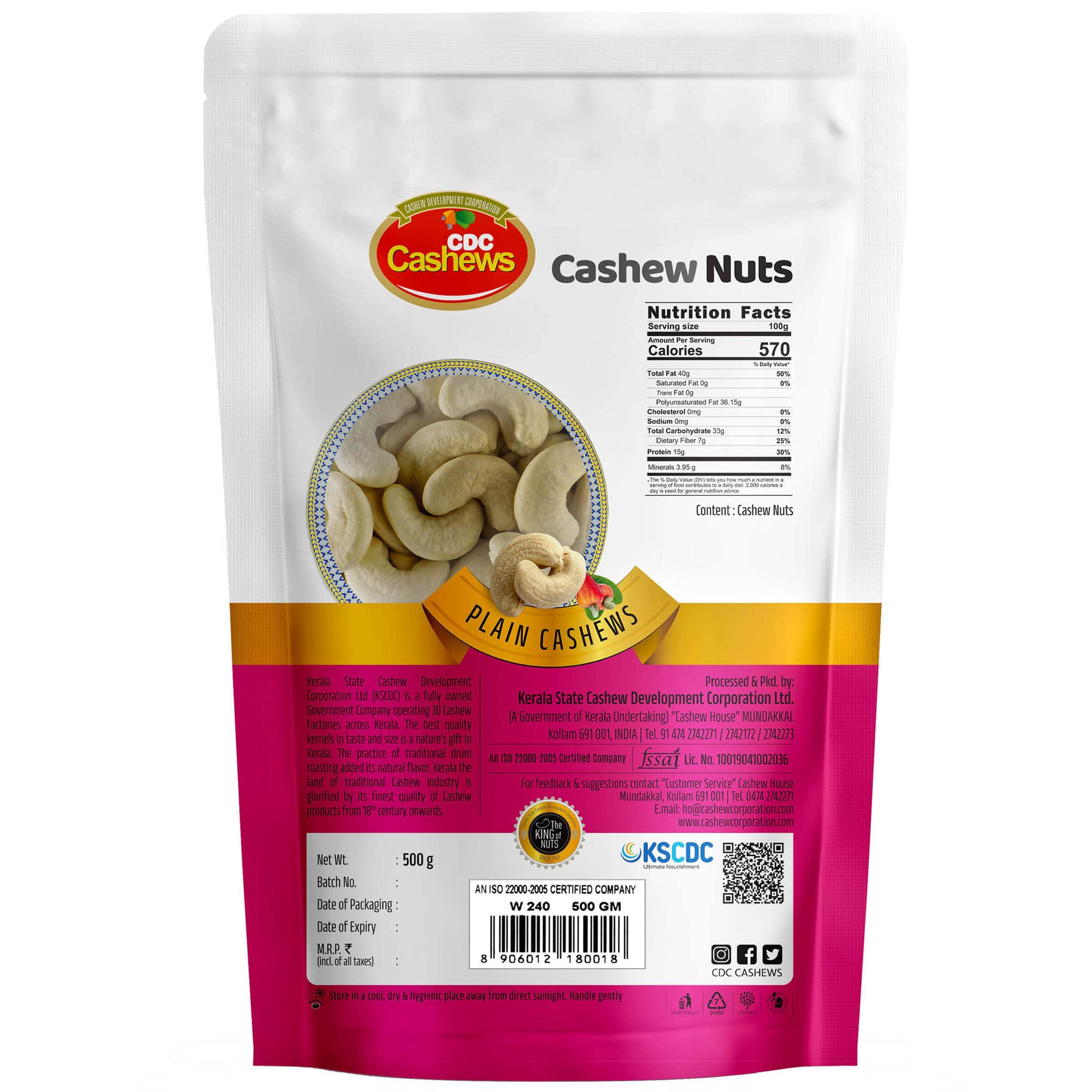 CDC Cashews CDC CASHEWS- Premium Virgin Cashew Nuts 240 Grade, 500 Grams