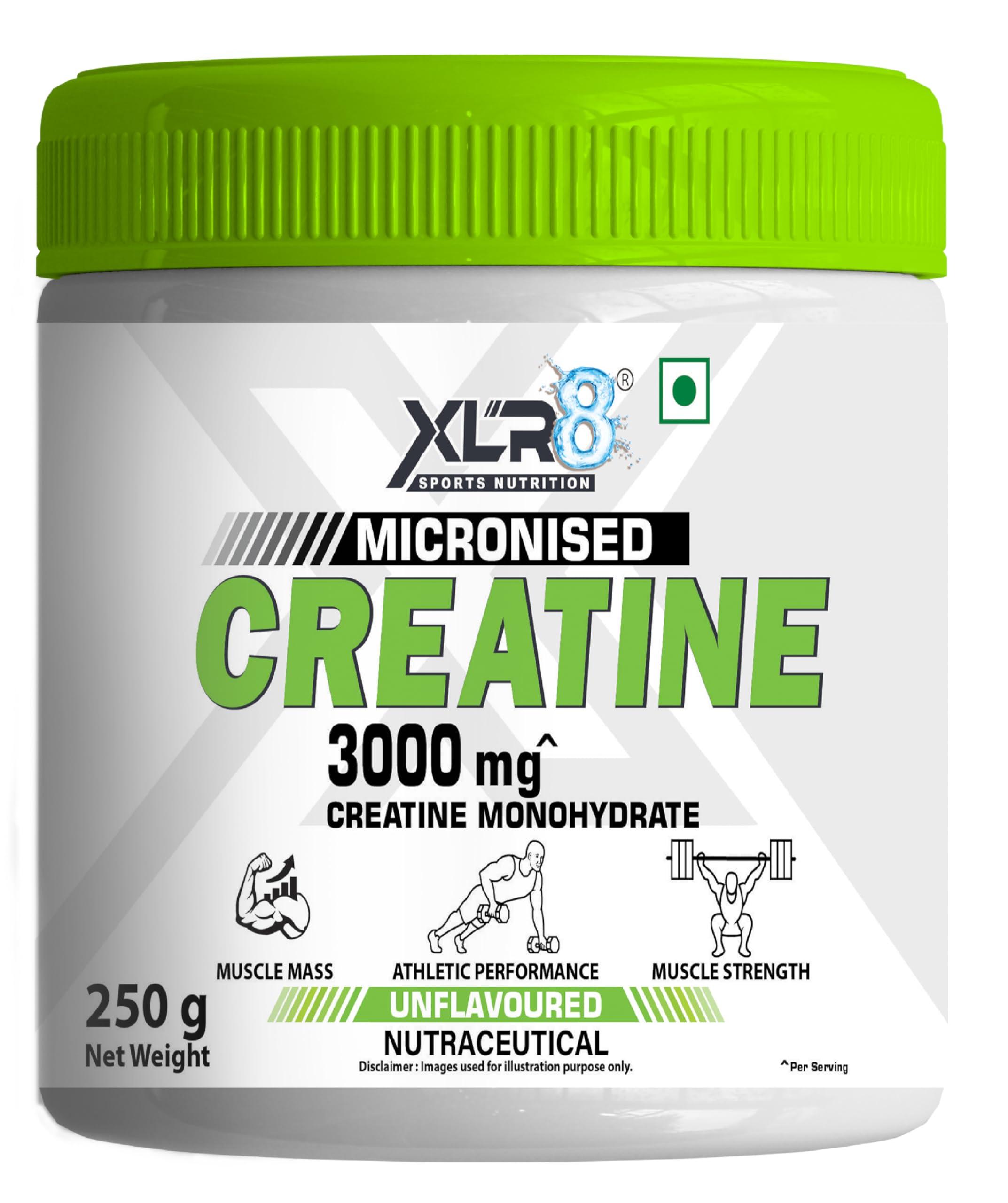 XLR8 XLR8 Creatine Monohydrate Powder Micronized | Unflavored, 250g (83 Servings) | Pre & Post Workout Supplement for Men & Women | Supports Muscle Growth & Energy