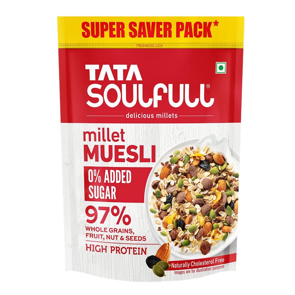 Soulfull Soulfull Millet Muesli- Diet, No Added Sugar, 700 g & Tata Soulfull Millet Muesli | Fruit & Nut | 25% Crunchy Millets | 90% Whole Grains | Source of Protein | 500 g
