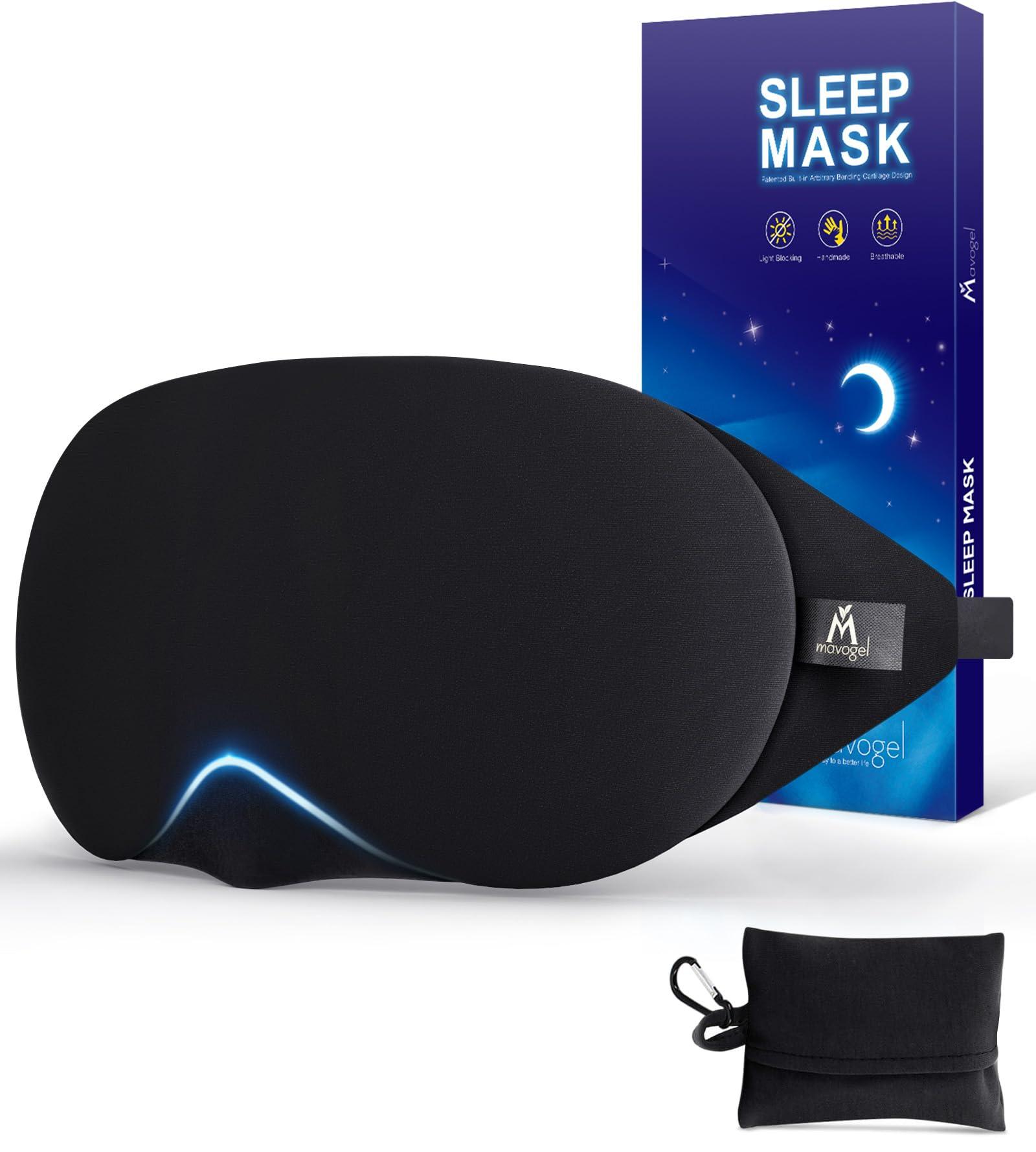 Mavogel Mavogel Cotton Sleep Eye Mask - Updated Design Light Blocking Sleep Mask, Soft and Comfortable Night Eye Mask for Men Women, Eye Blinder for Travel/Sleeping/Shift Work, Includes Travel Pouch, Black