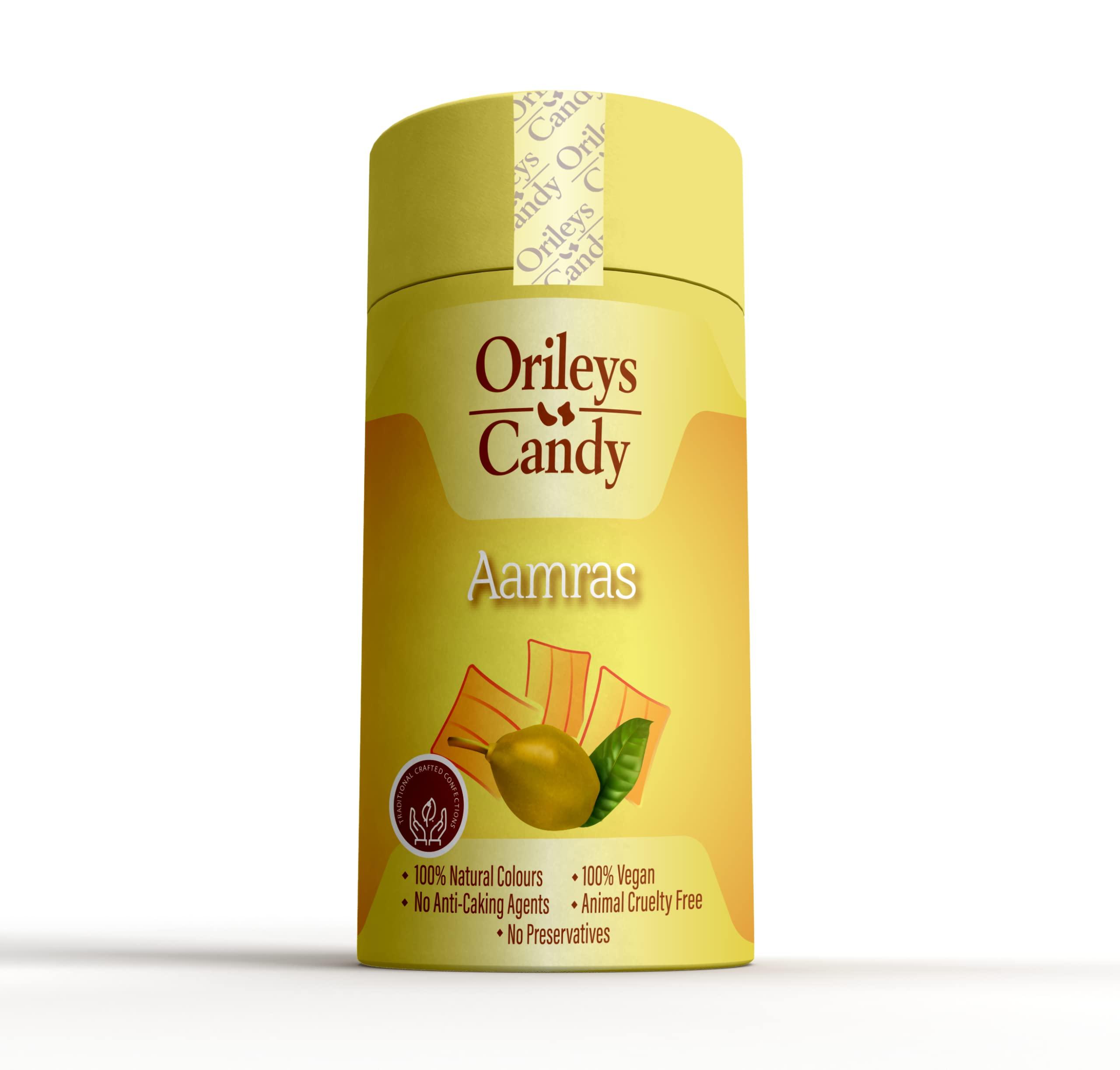 ORILEYS CANDY TRADITIONAL CRAFTED CONFECTIONS Orileys Pillow & Slice Candy Tin - Natural Colours. No Added Preservatives, Talc Free (Aamras, 250 grams)
