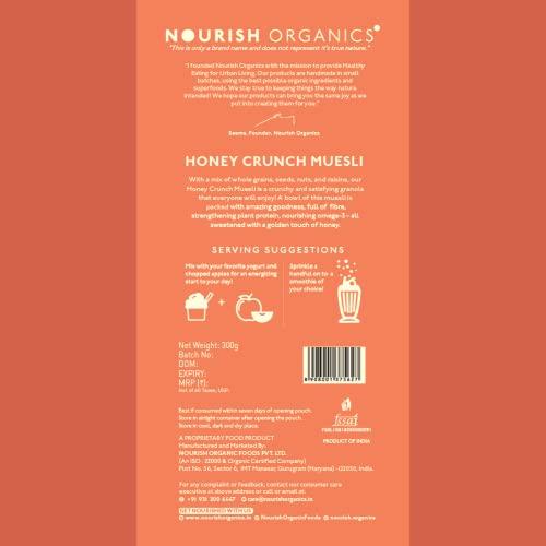Nourish Organics Nourish Organics Honey Crunch Muesli, 300g Pack | Healthy and Nutritious Breakfast Cereals with Whole Nuts | No Refined Sugar | Clean Label